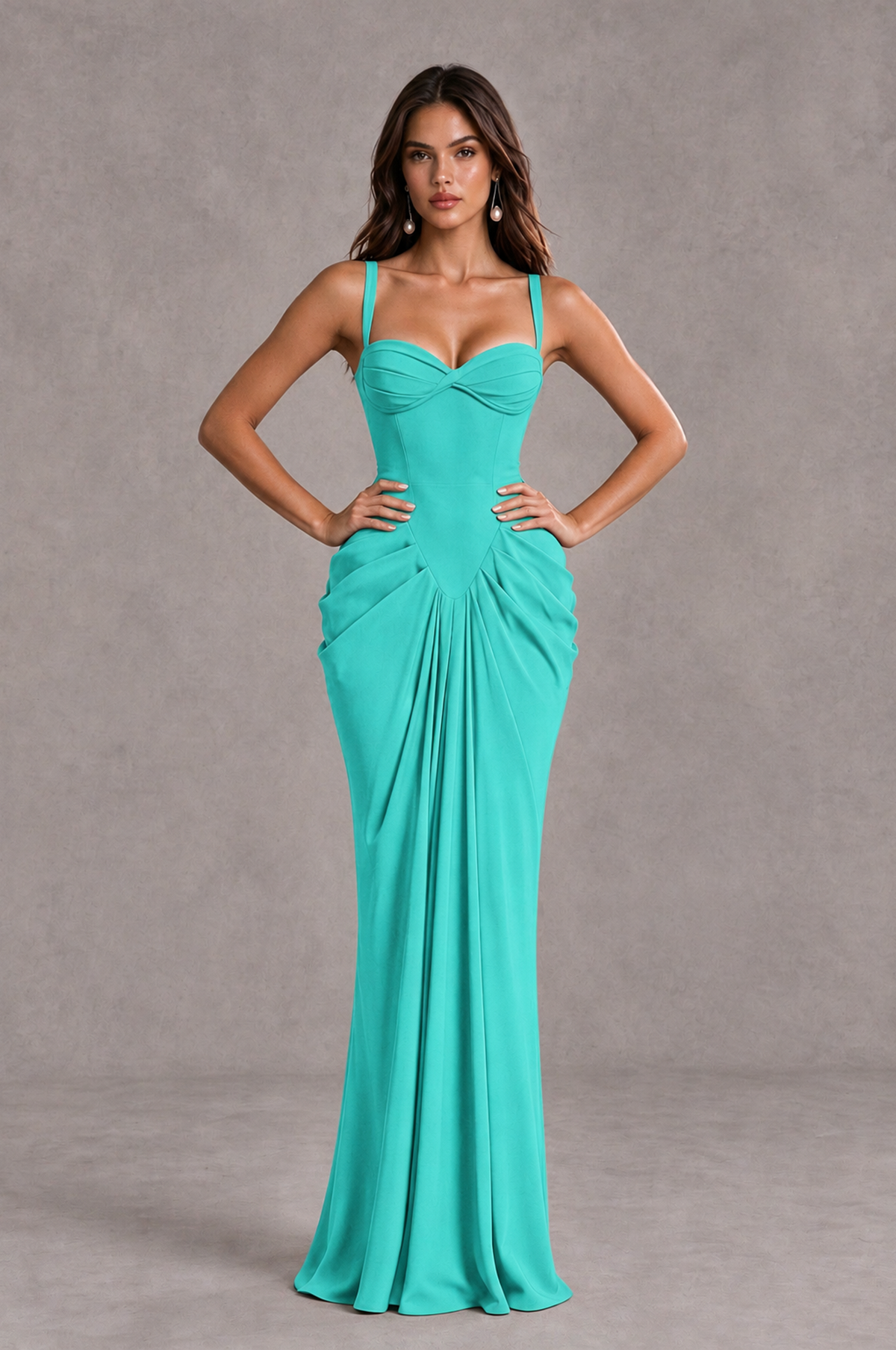BOLODOO Turquoise Sweetheart Ruched Lace-Up Back Evening Gown - Turquoise - Turquoise_4