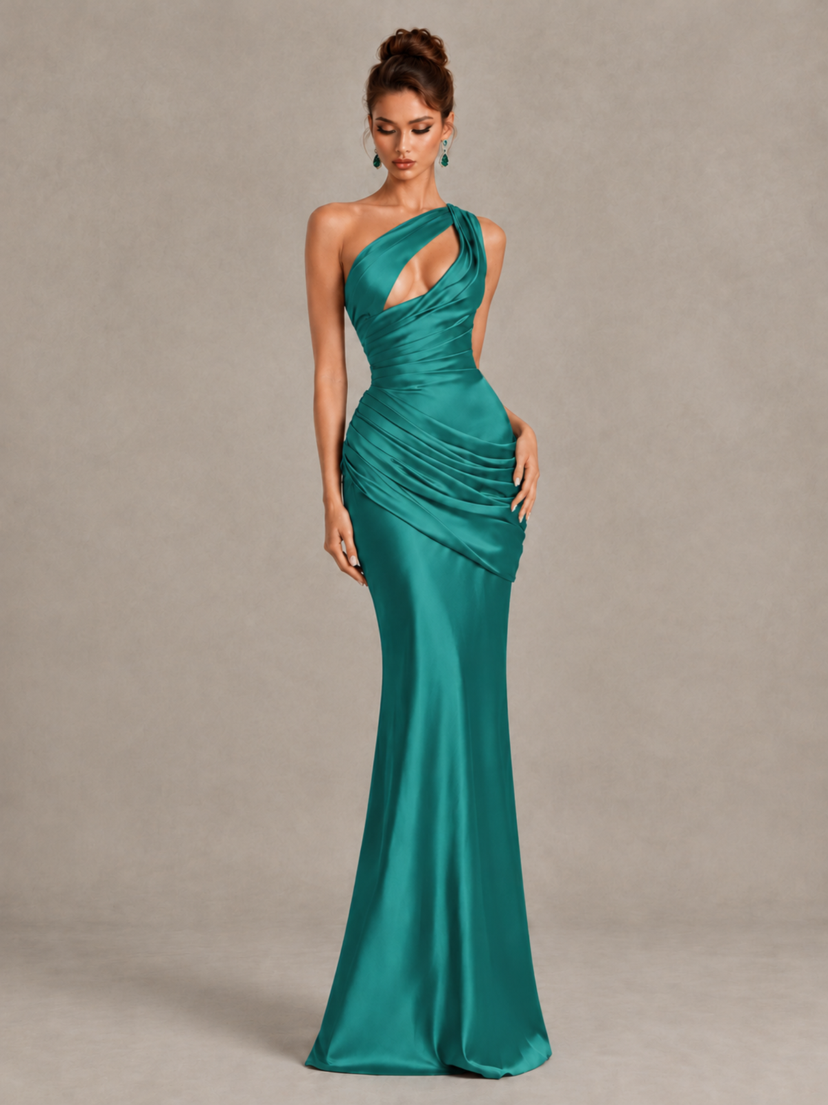 BOLODOO Turquoise One-Shoulder Cutout Satin Mermaid Prom Dress - Turquoise - Turquoise_4