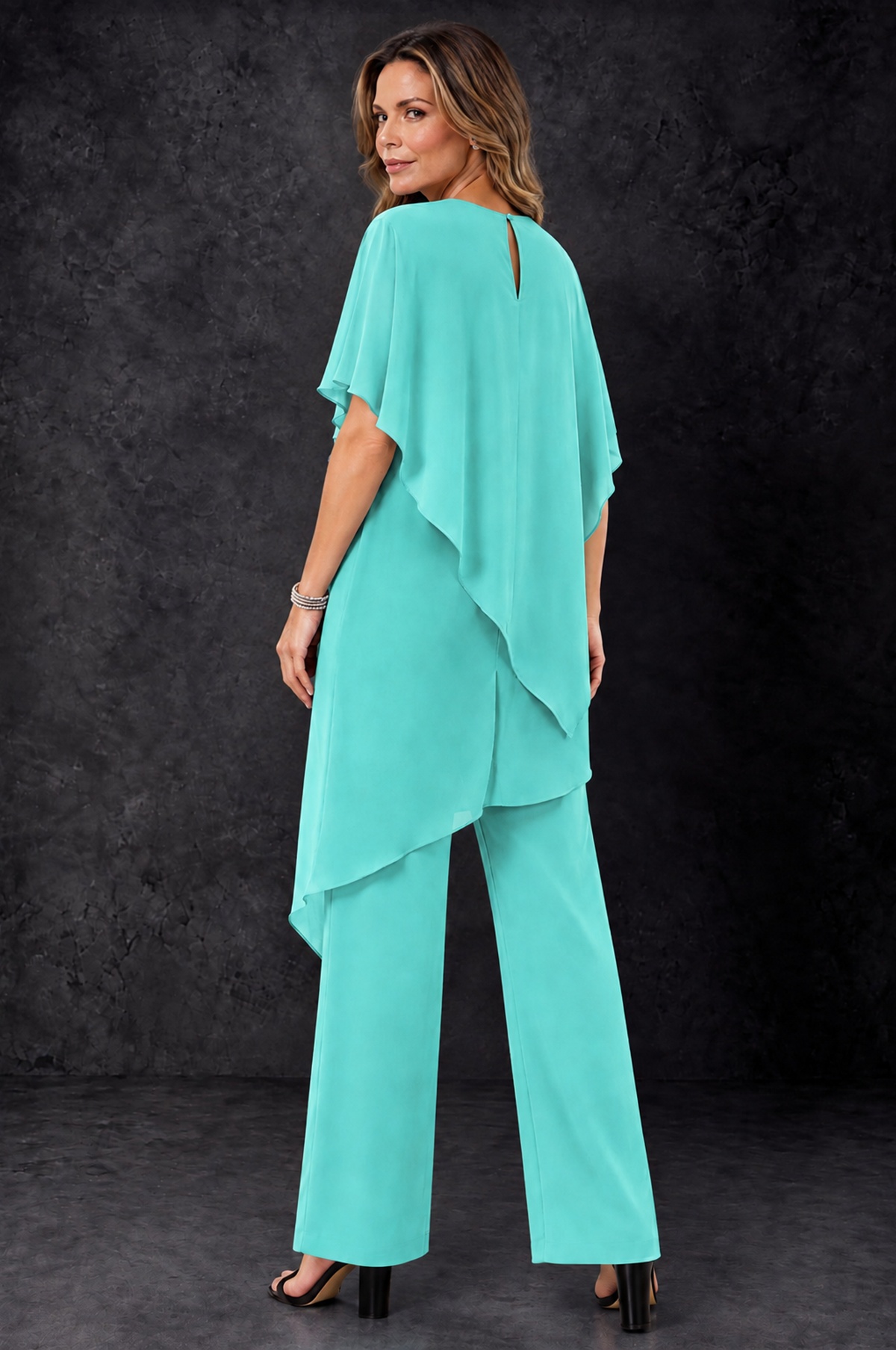 BOLODOO Turquoise Chiffon Two Piece Mother of the Bride Pant Suit - Turquoise - Turquoise_4