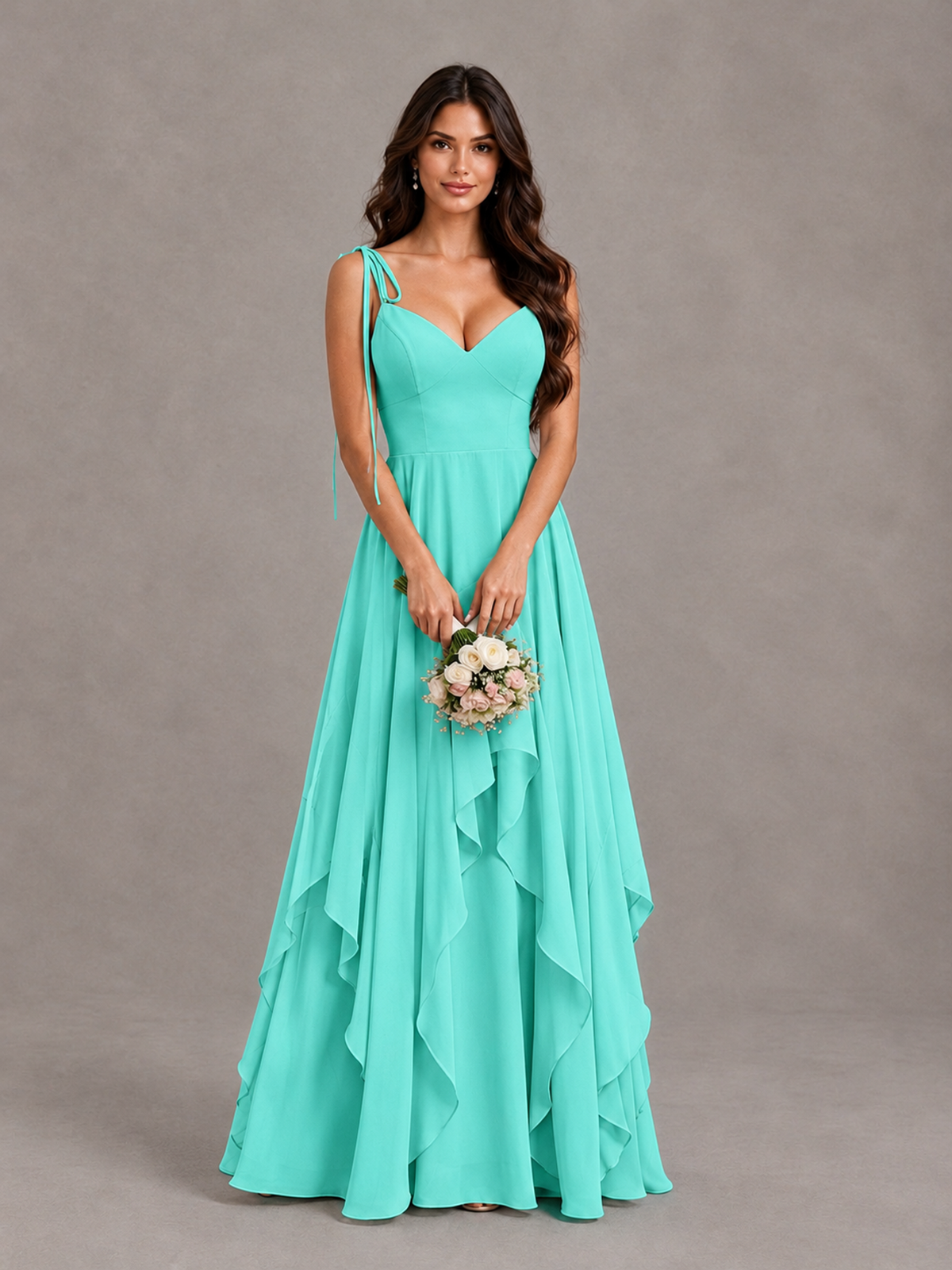 BOLODOO Turquoise Tie-Strap Ruffle A-Line Bridesmaid Dress - Turquoise - Turquoise_4
