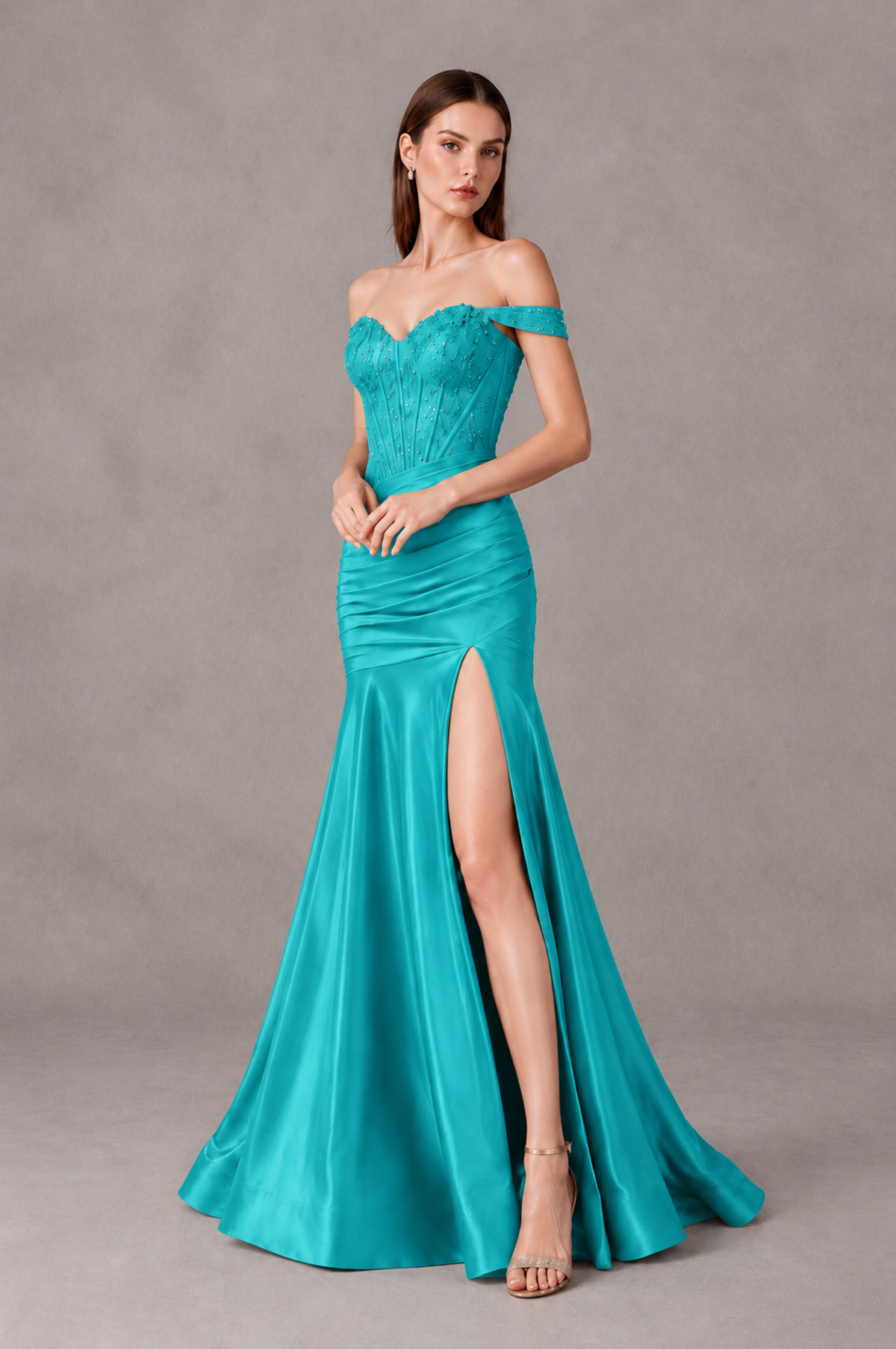 BOLODOO Turquoise Off-Shoulder Corset Mermaid Prom Dress with Slit Sequin Lace Evening Gown - Turquoise - Turquoise_4