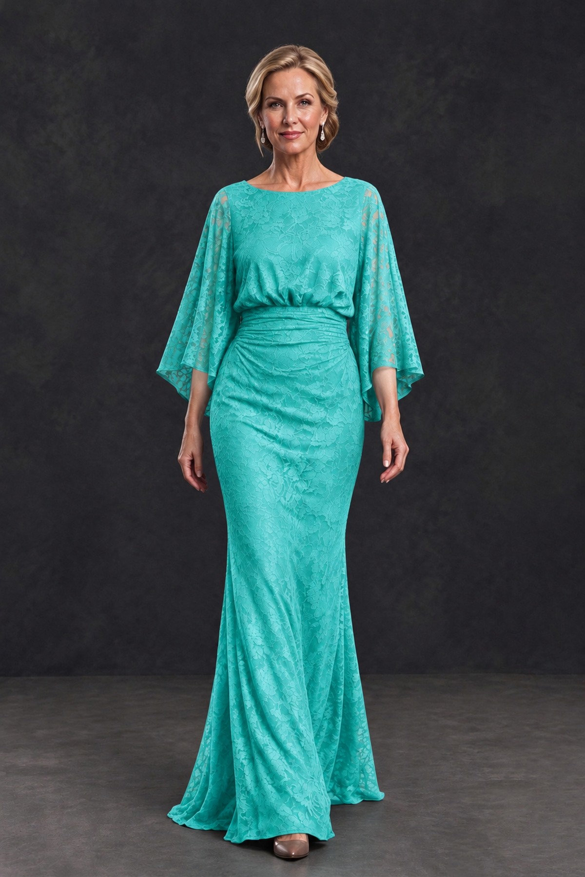 BOLODOO Turquoise Lace Flutter Sleeve Mother of the Bride Dress - Turquoise - Turquoise_4