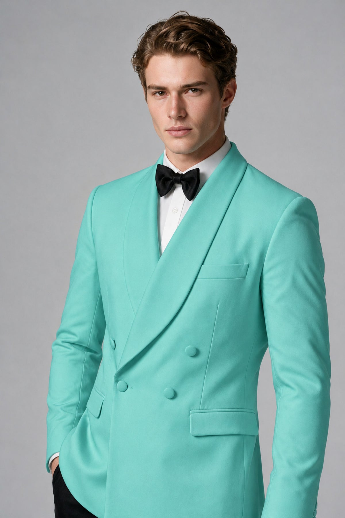 BOLODOO Men's Turquoise Double-Breasted Tuxedo Blazer – Shawl Lapel Formal Suit Jacket - Turquoise - Turquoise_4