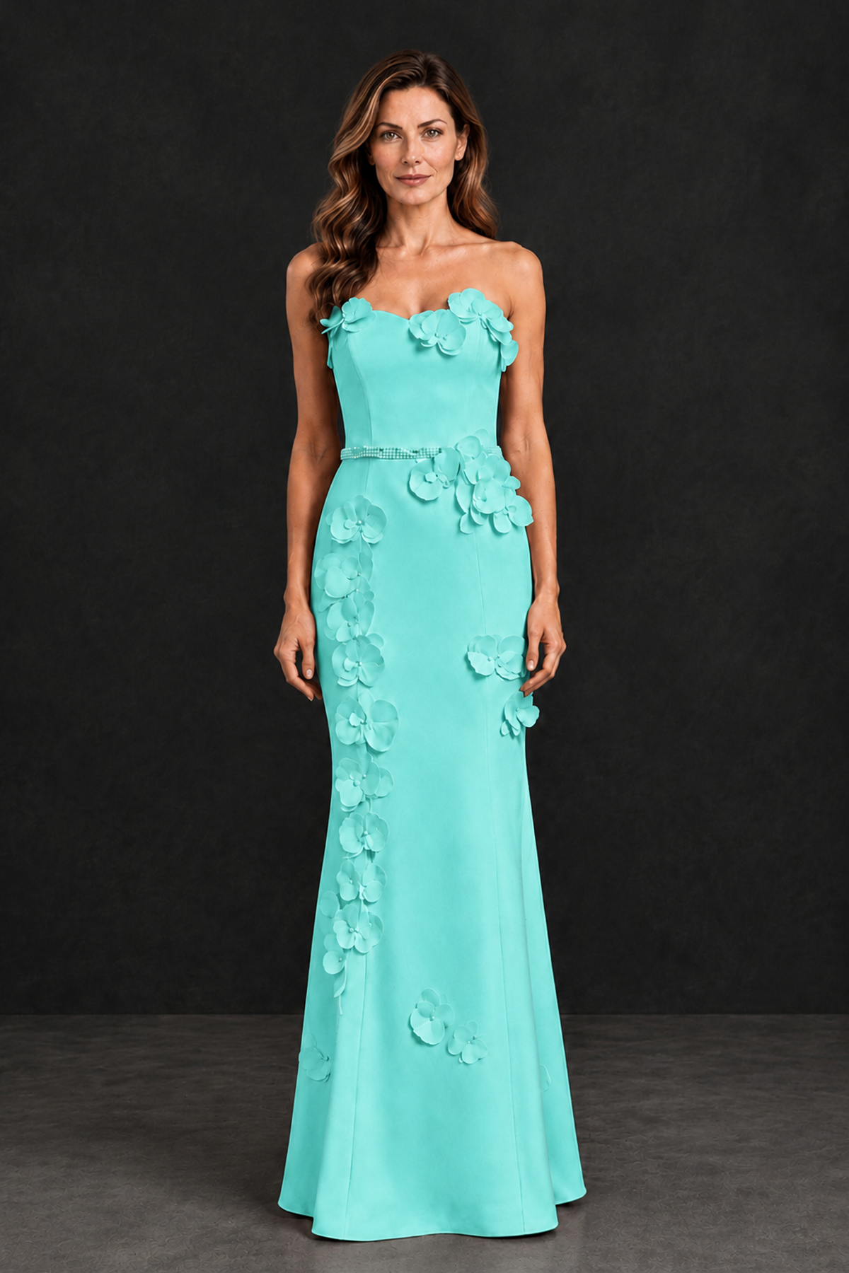 BOLODOO Turquoise Strapless Mother of the Bride Dress with 3D Floral Appliques - Turquoise - Turquoise_4