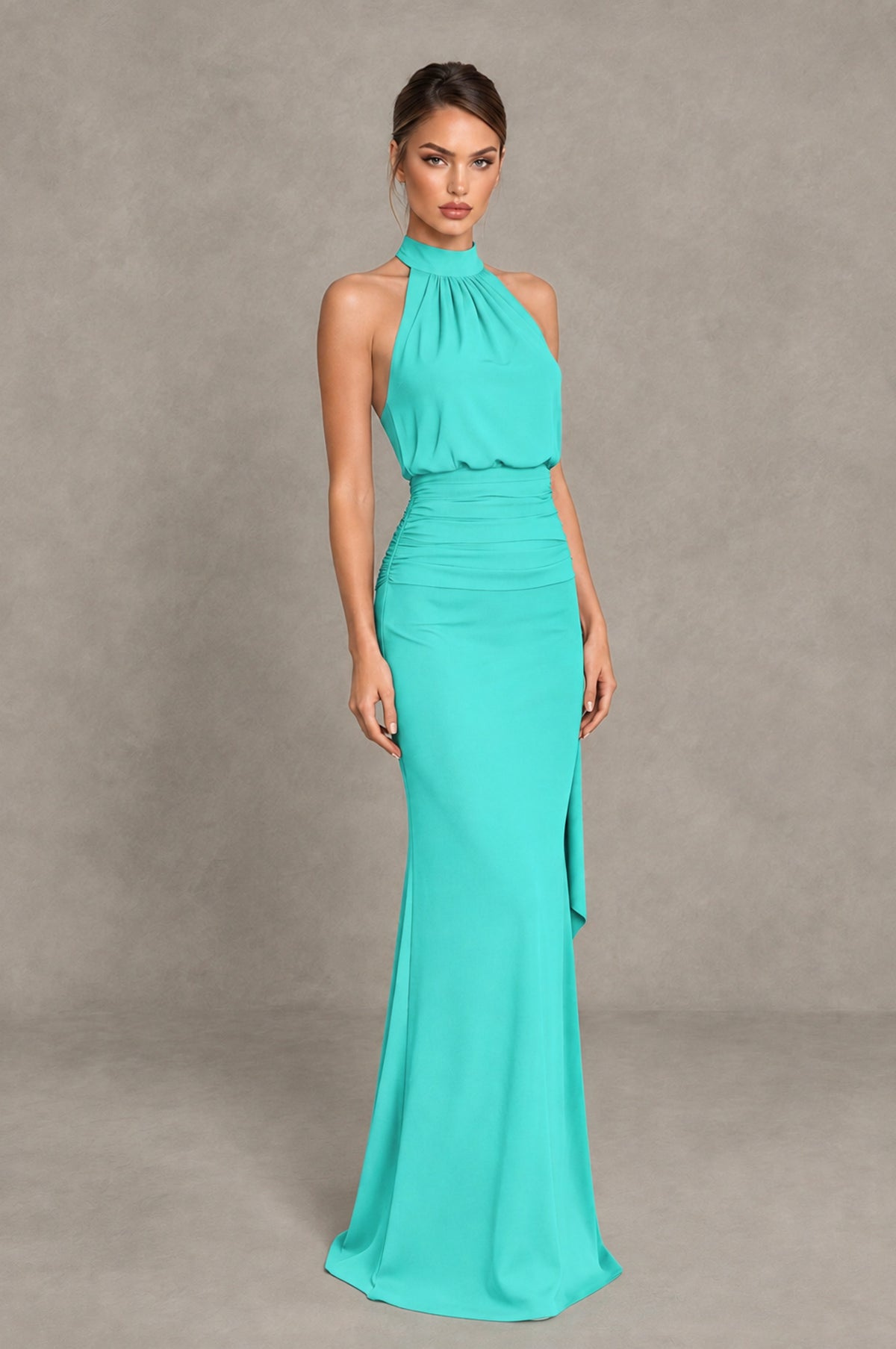 BOLODOO Turquoise Chiffon Halter Maxi Formal Wedding Guest Dress - Turquoise - Turquoise_4