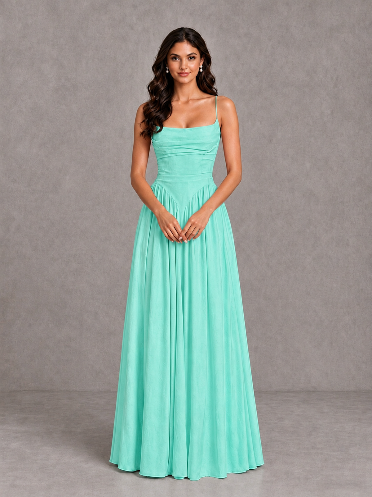 BOLODOO Turquoise Lace-Up Back A-Line Bridesmaid Dress - Turquoise - Turquoise_4