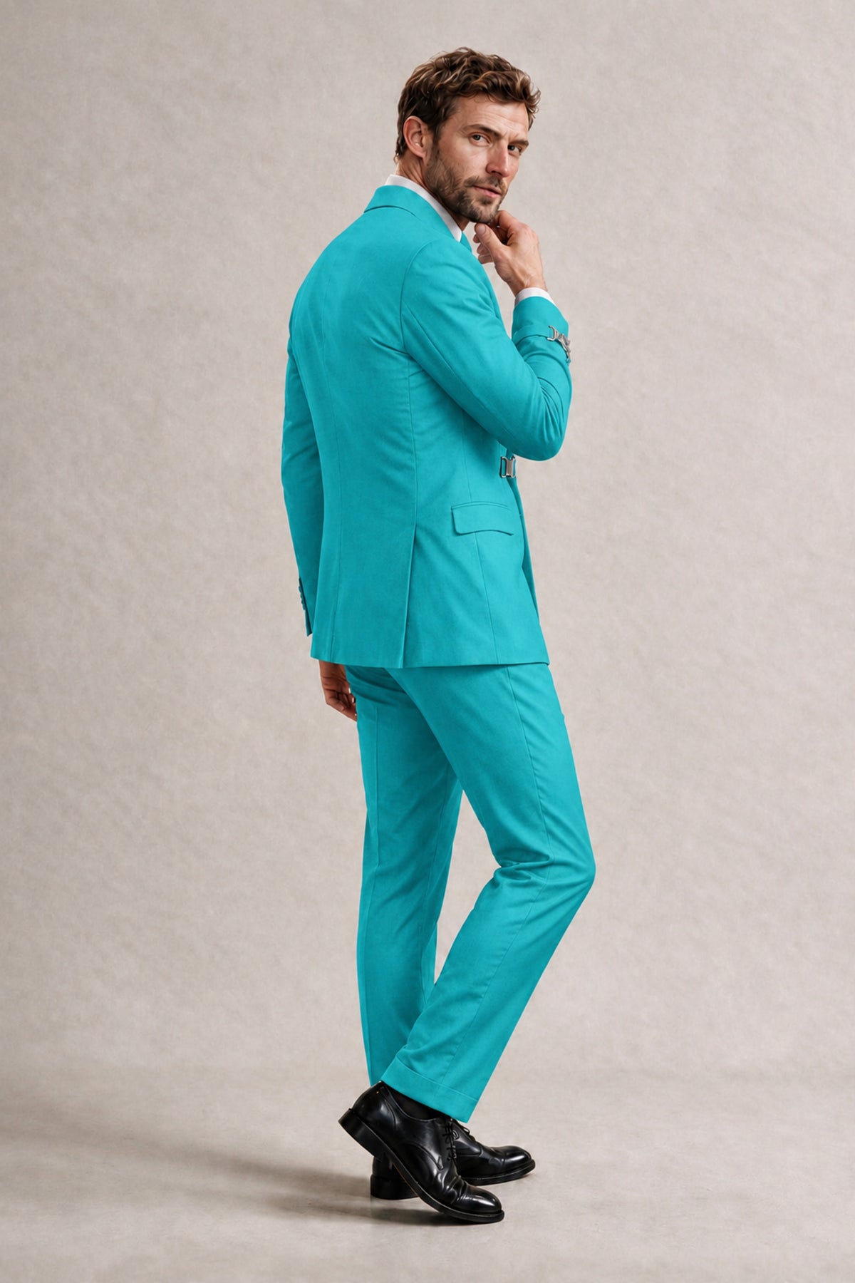 BOLODOO Men's Turquoise Double-Breasted 2-Piece Suit Set – Blazer & Tailored Trousers - Turquoise
