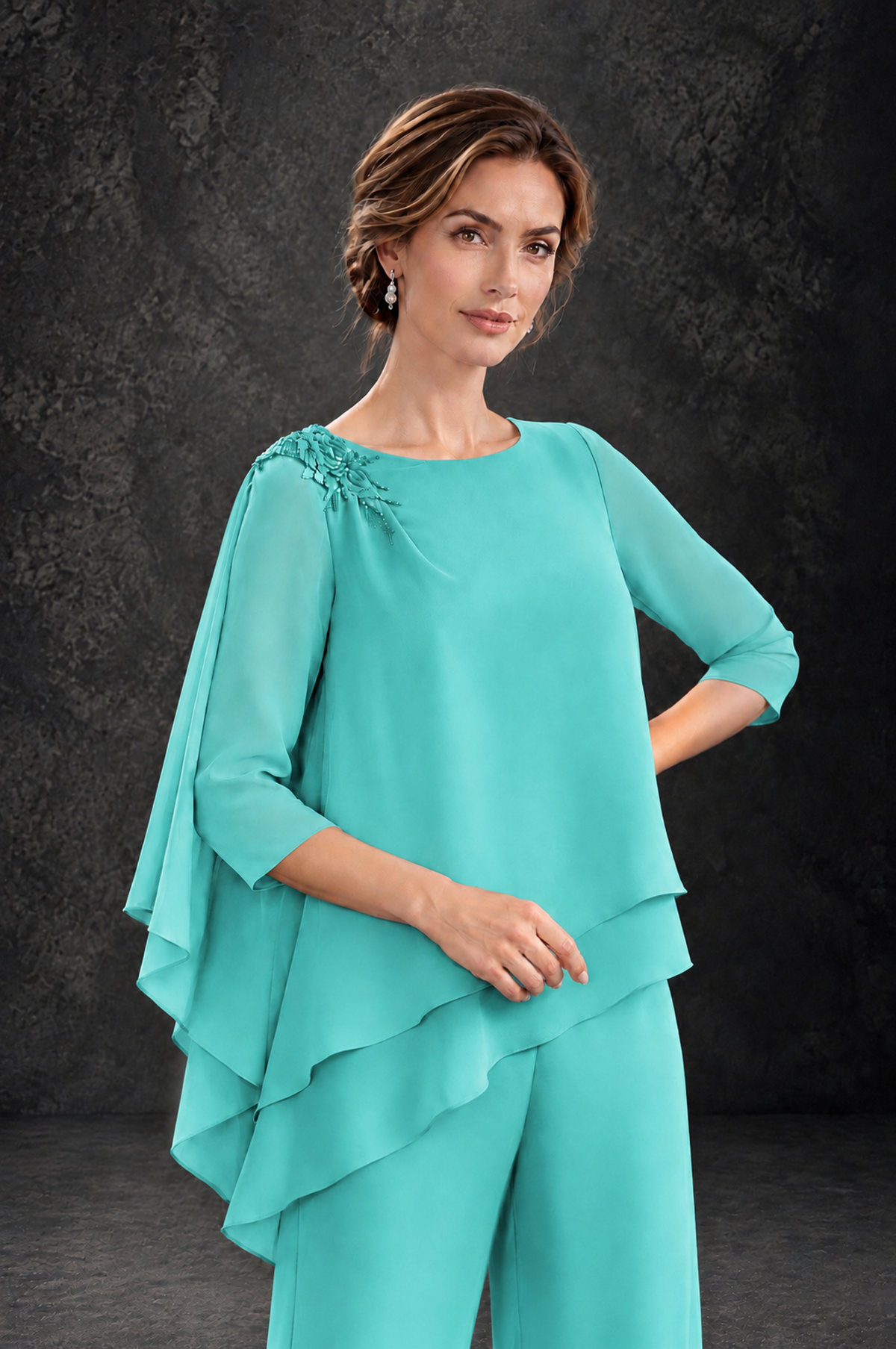 BOLODOO Turquoise Layered Wide-Leg Mother of the Bride Pant Suit - Turquoise - Turquoise_4
