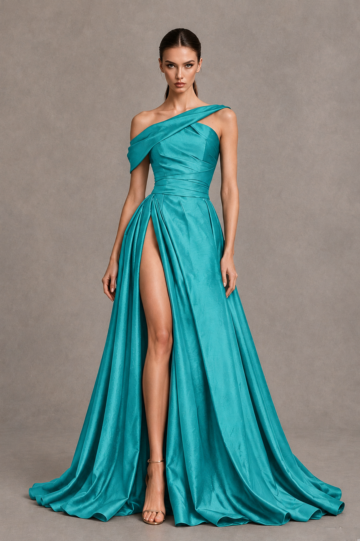 BOLODOO Turquoise Asymmetric Satin-Look A-Line Prom Dress with High Slit - Turquoise - Turquoise_4