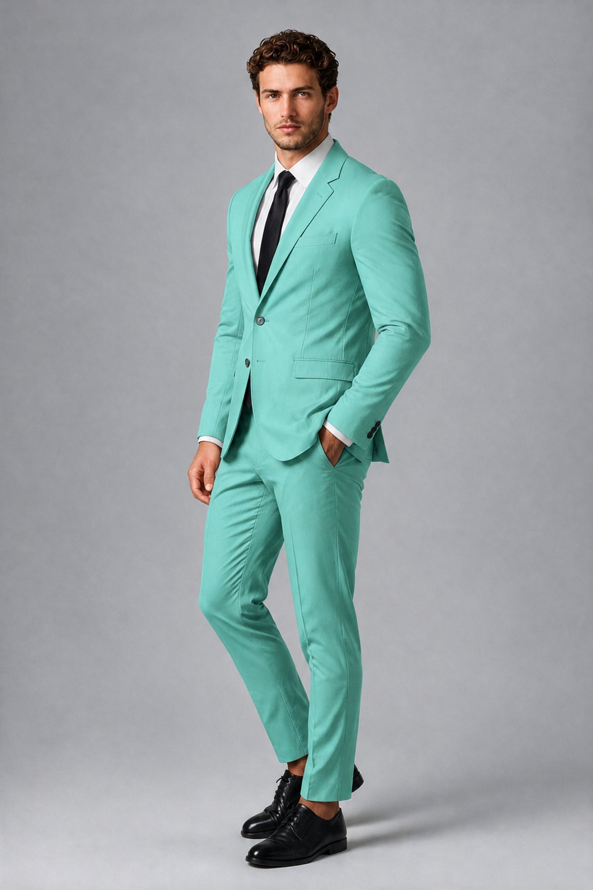 Bolodoo Men's Turquoise Two-Piece Suit with Notch-Lapel Jacket & Trousers - Turquoise - Turquoise_4
