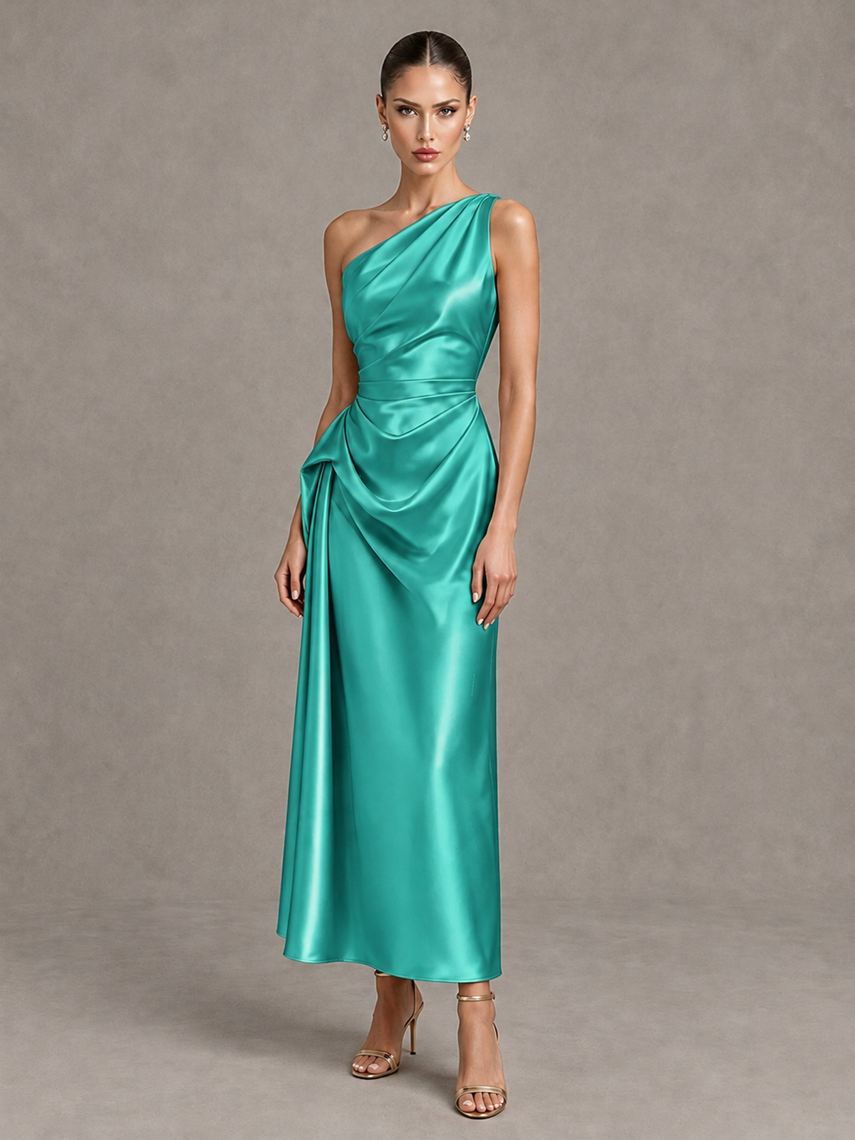 BOLODOO Turquoise One Shoulder Satin Cocktail Dress with Draped A-Line Skirt - Turquoise - Turquoise_4