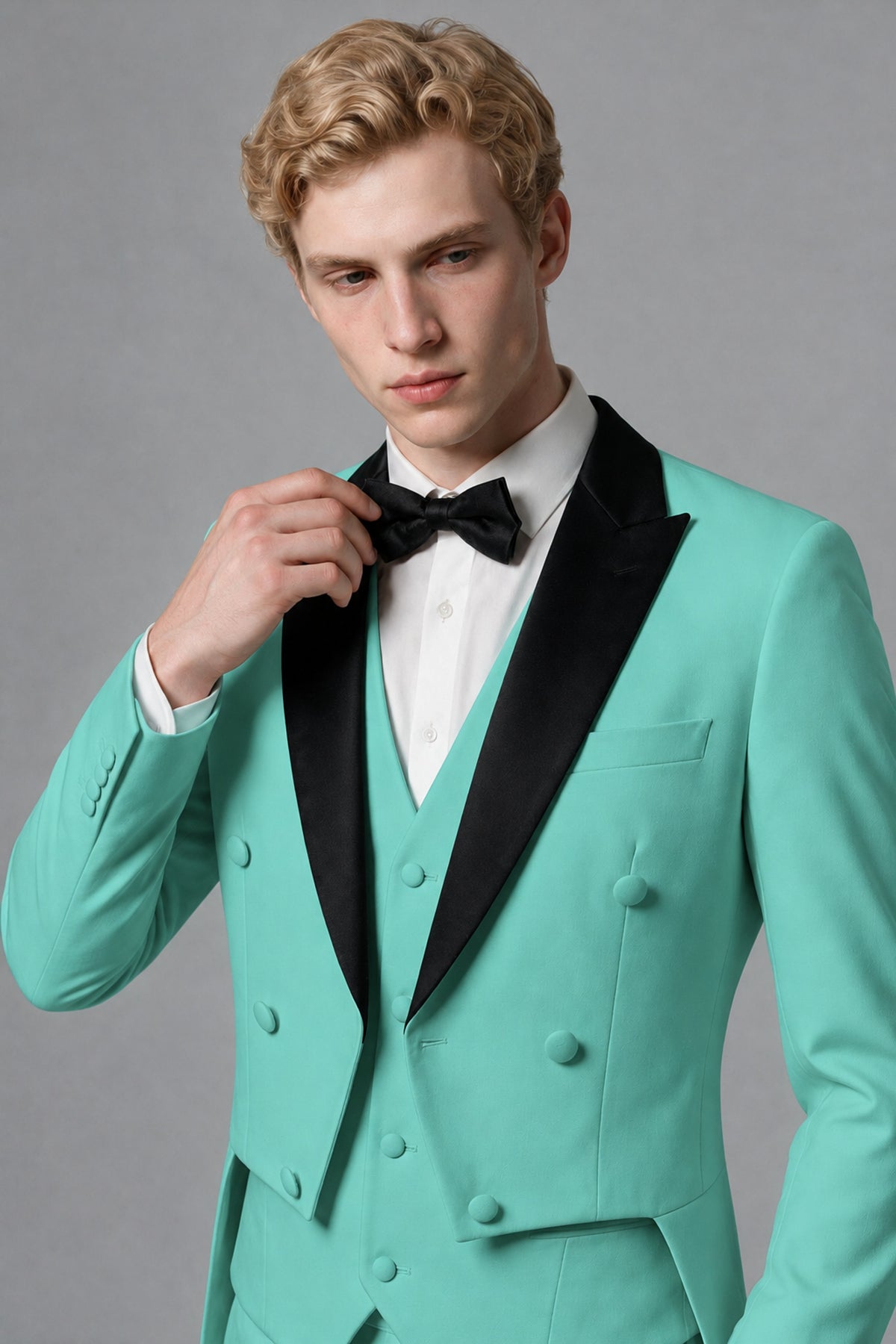 Bolodoo Men's Turquoise 3-Piece Tailcoat Tuxedo Suit with Vest & Trousers - Turquoise - Turquoise_4