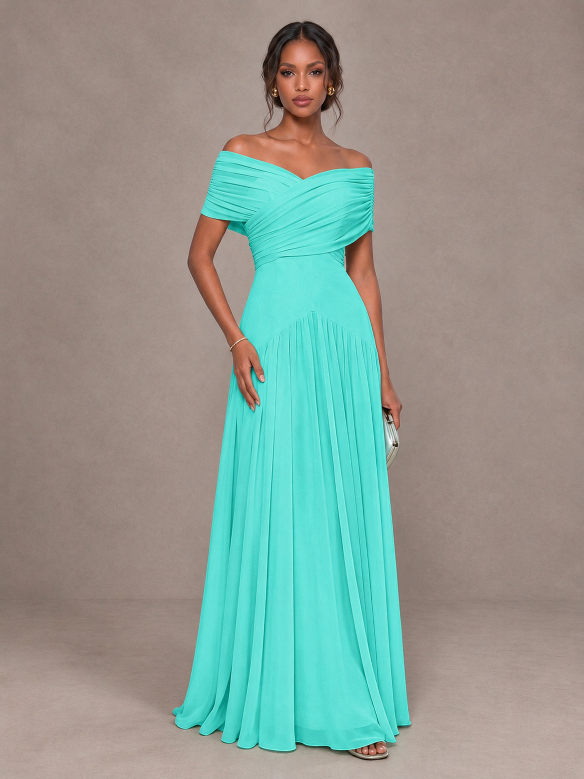 BOLODOO Turquoise Off-Shoulder Ruched A-Line Bridesmaid Dress - Turquoise - Turquoise (1)
