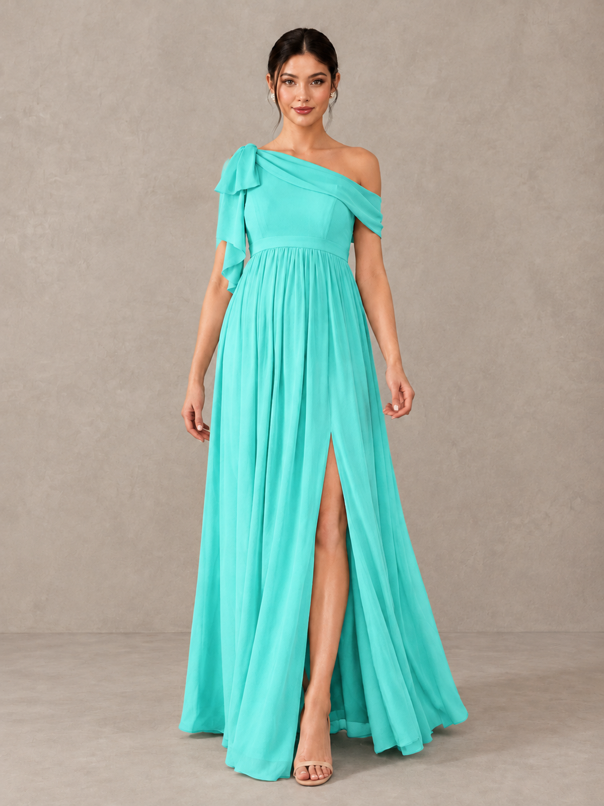 BOLODOO Turquoise One-Shoulder Maternity Bridesmaid Dress with Slit - Turquoise - Turquoise (1)