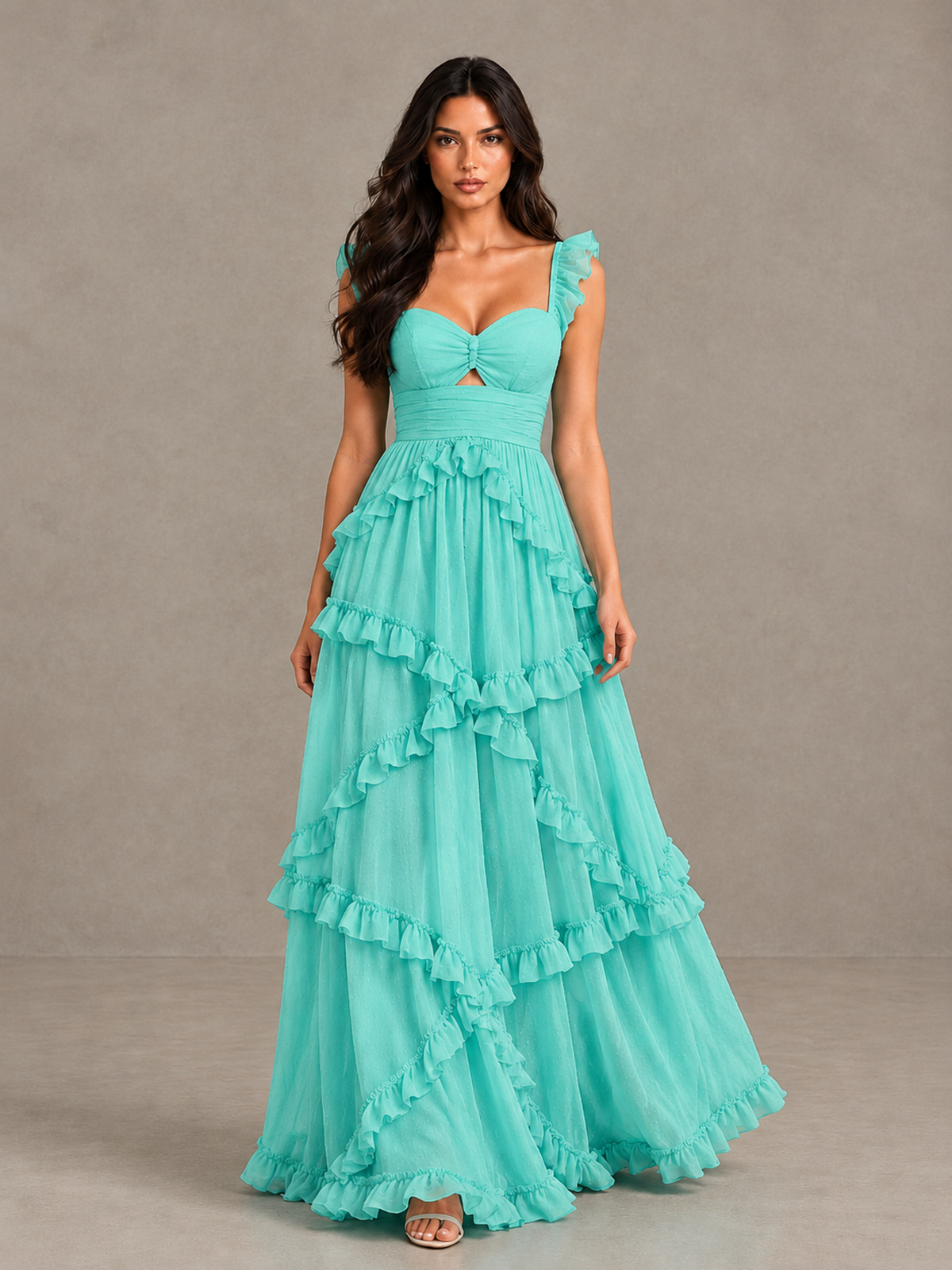 BOLODOO Turquoise Ruffle A-Line Prom Dress with Open Back - Turquoise - Turquoise (1)