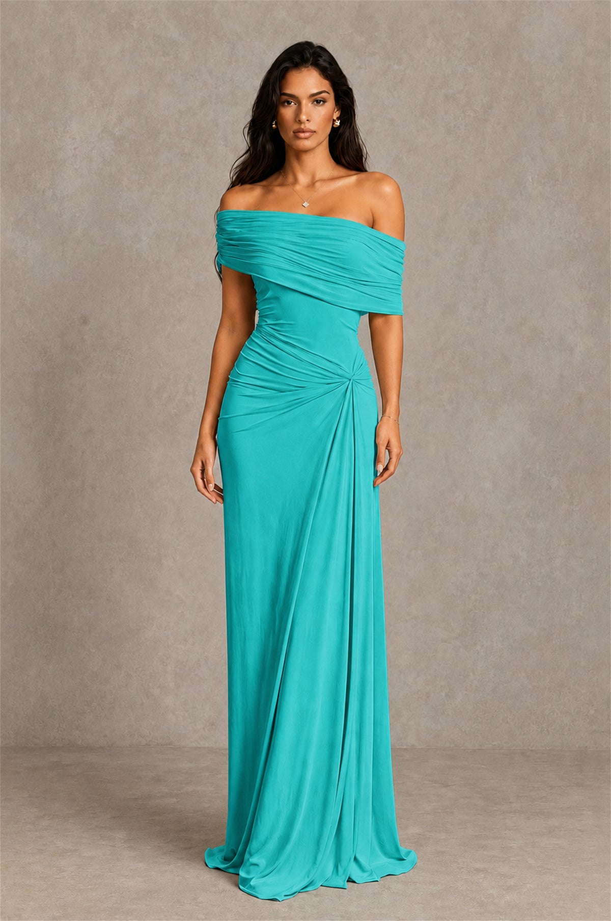 BOLODOO Turquoise Off-Shoulder Ruched Maxi Dress - Turquoise