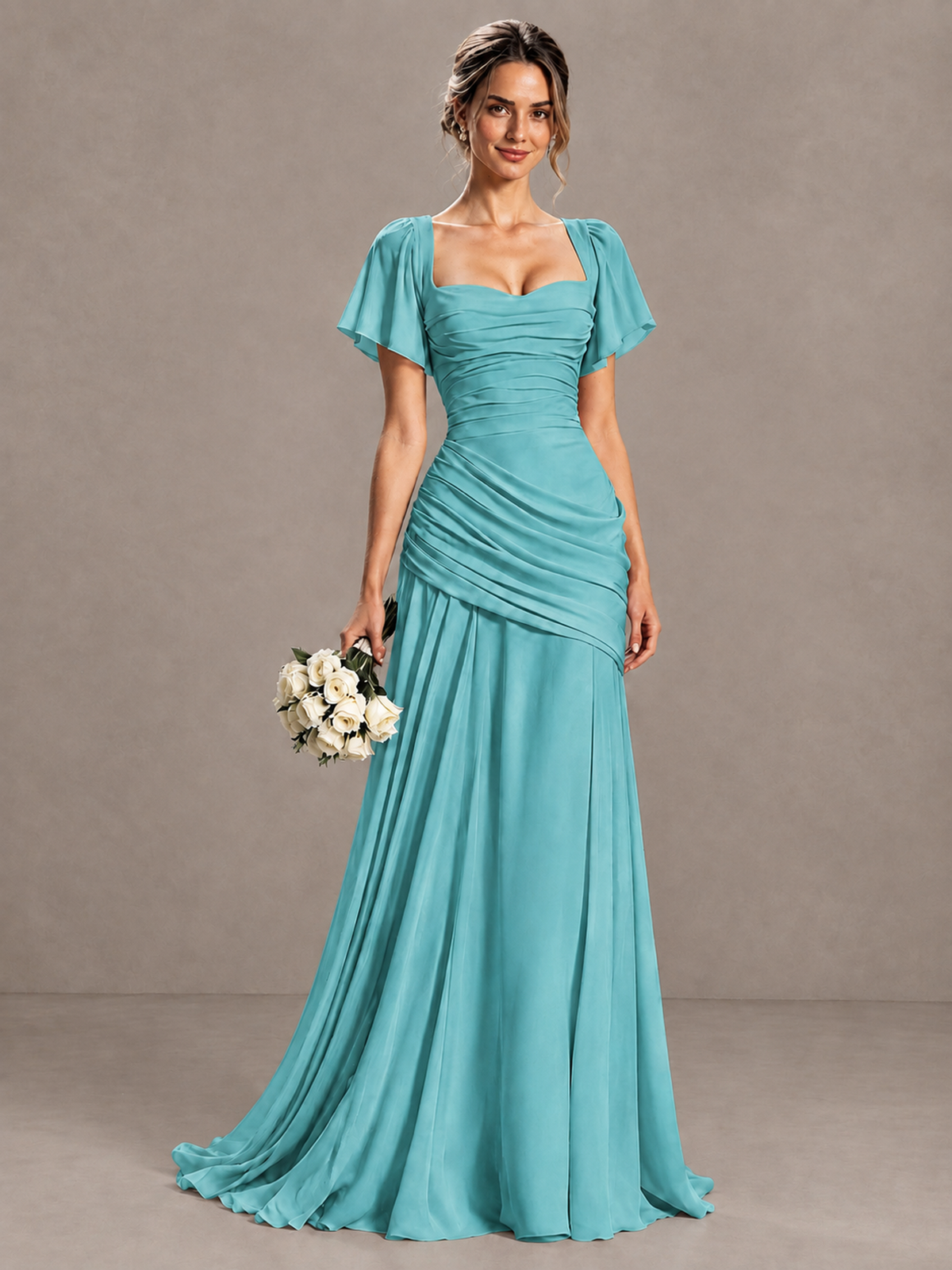 BOLODOO Turquoise Flutter Sleeve Lace-Up Back Maxi Dress - Turquoise - Turquoise (1)