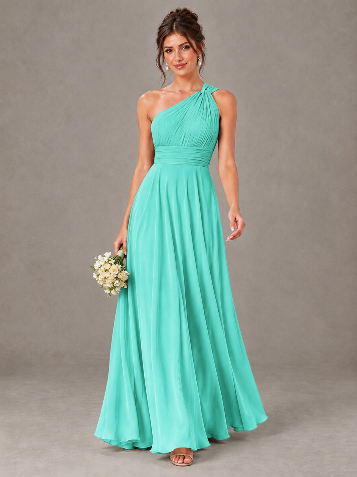 BOLODOO Turquoise One-Shoulder Chiffon-Look Bridesmaid Dress - Turquoise - Turquoise (1)
