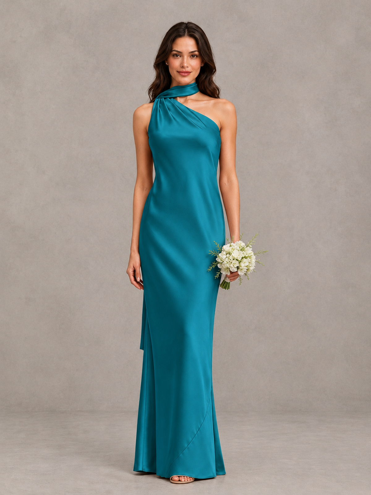 BOLODOO Turquoise Satin One-Shoulder Bridesmaid Dress with Open Back - Turquoise - Turquoise (1)