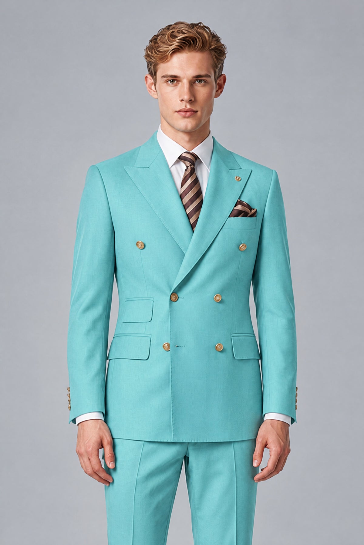 Bolodoo Men's Turquoise Double-Breasted 2-Piece Wedding Suit - Turquoise - Turquoise (1)