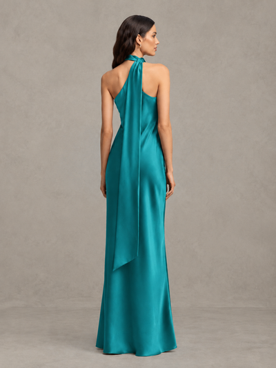 BOLODOO Turquoise Satin One-Shoulder Bridesmaid Dress with Open Back - Turquoise - Turquoise (2)