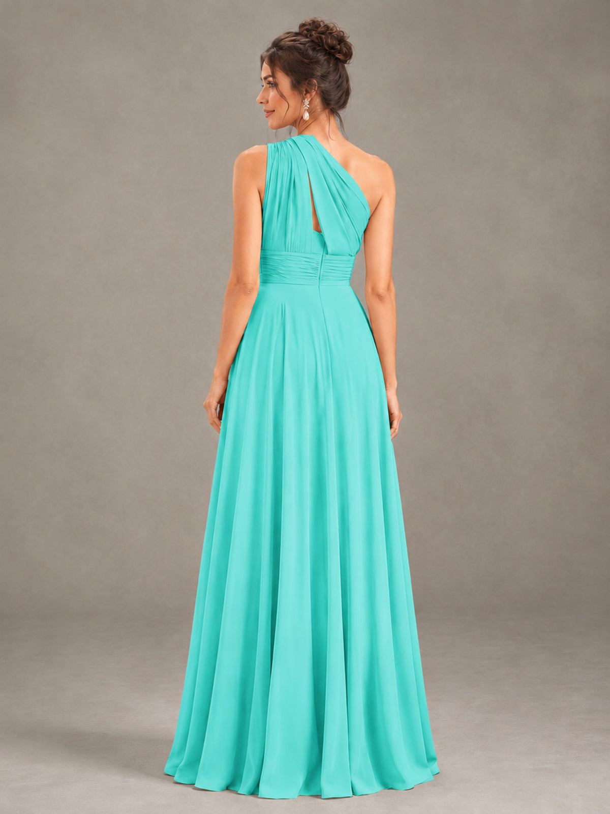 BOLODOO Turquoise One-Shoulder Chiffon-Look Bridesmaid Dress - Turquoise - Turquoise (2)