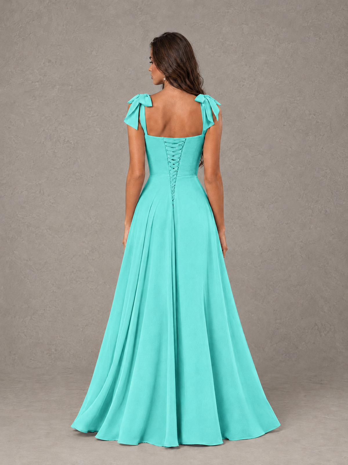 BOLODOO Turquoise Bow-Strap Bridesmaid Dress with Ruffle Slit - Turquoise - Turquoise (2)