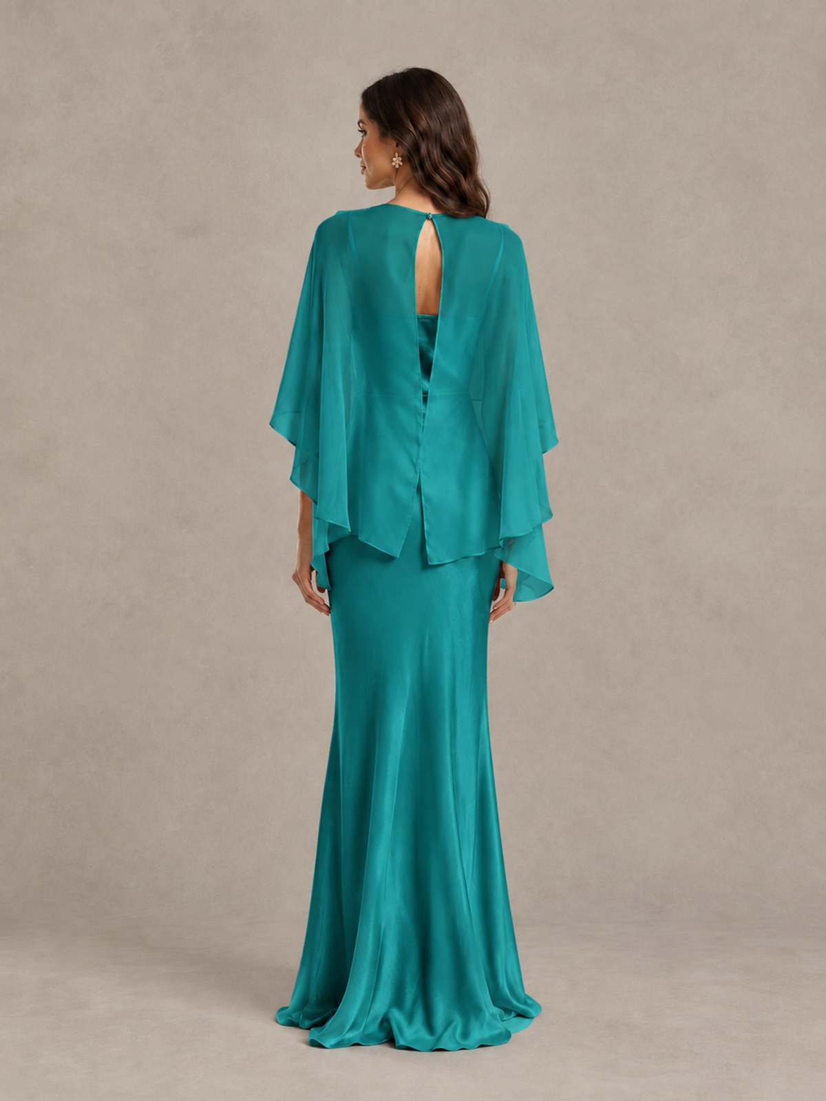 BOLODOO Turquoise Satin Mermaid Bridesmaid Dress with Chiffon Cape - Turquoise - Turquoise (2)