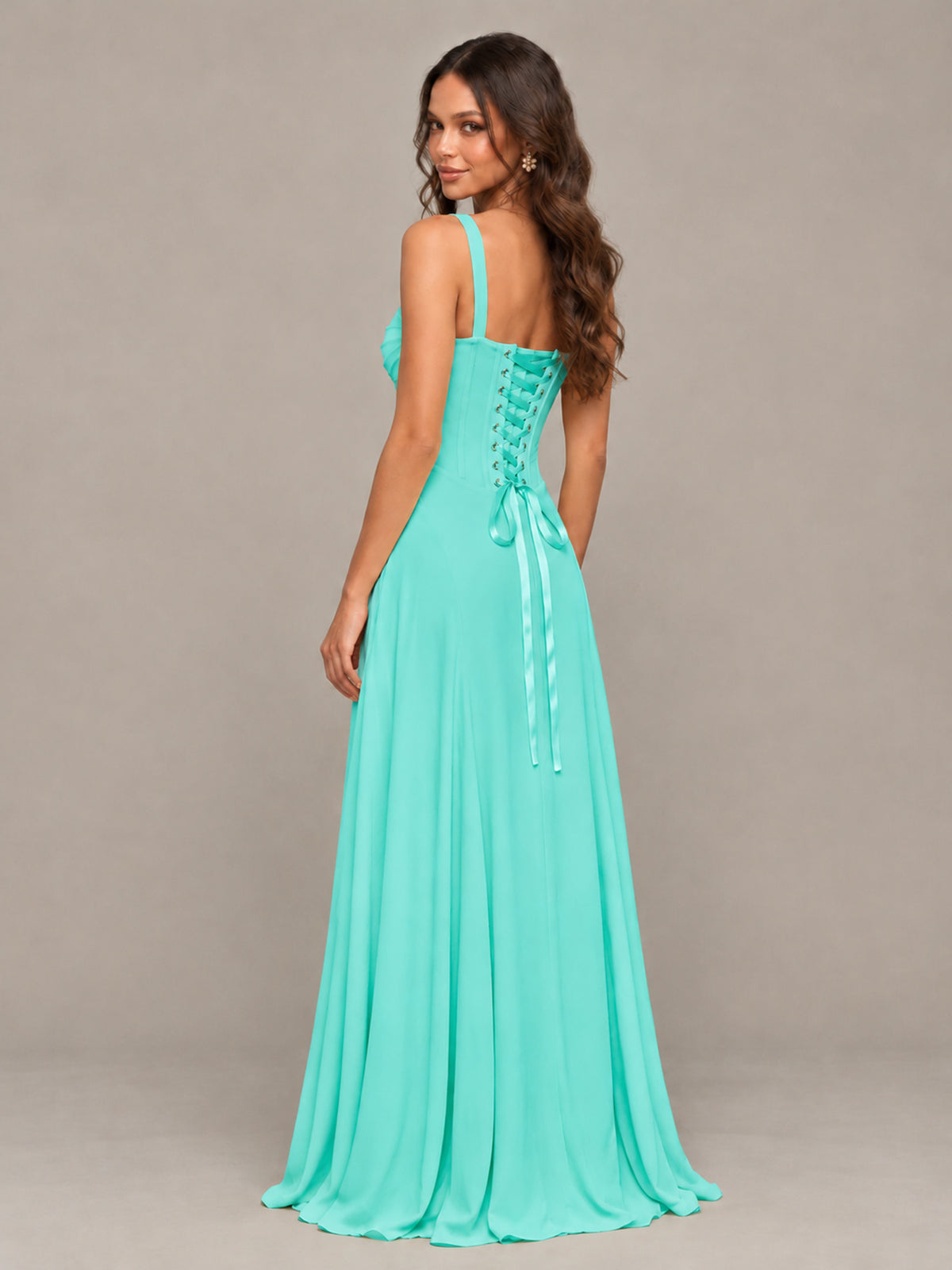 BOLODOO Turquoise Sweetheart Lace-Up Back Bridesmaid Dress - Turquoise - Turquoise (2)