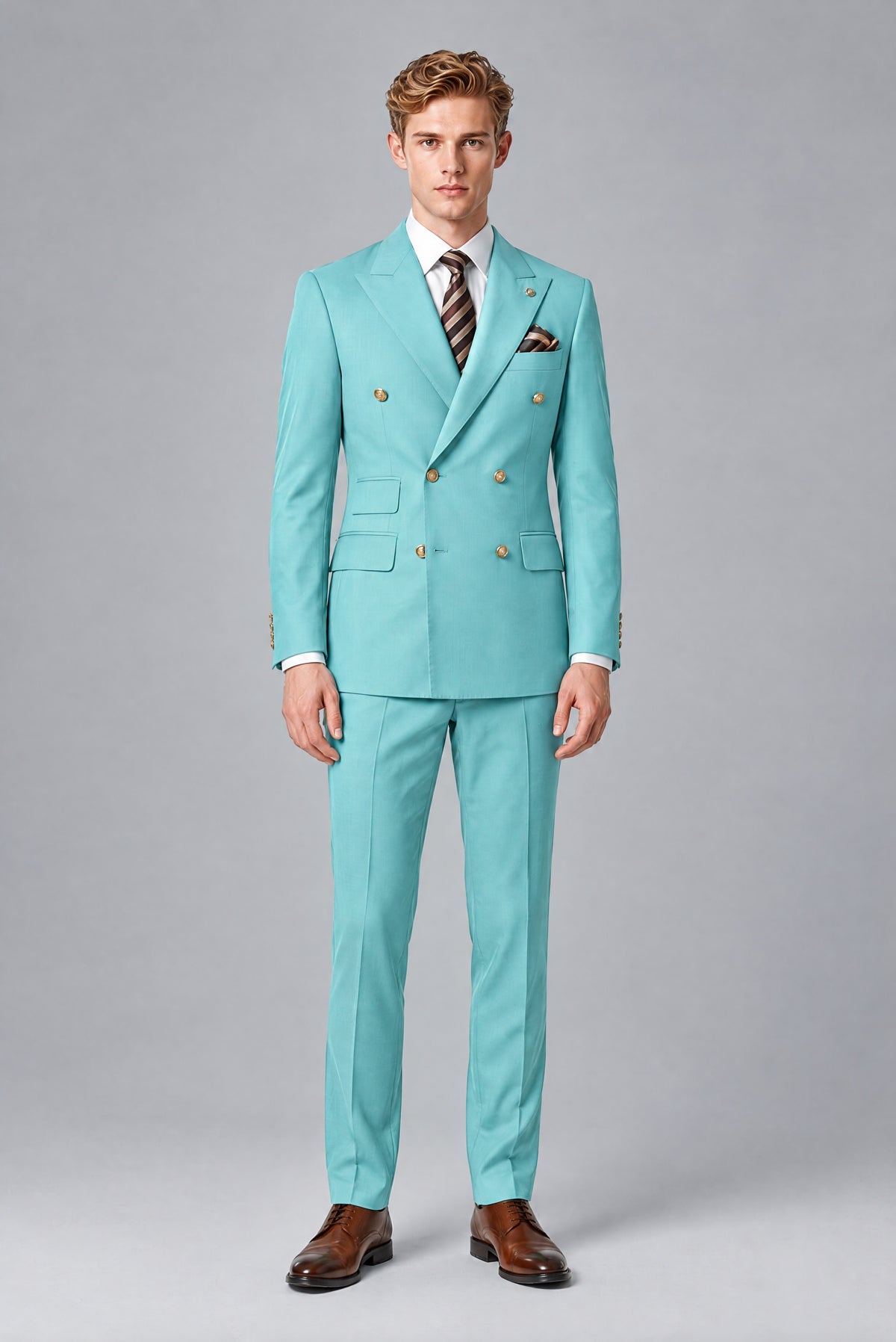 Bolodoo Men's Turquoise Double-Breasted 2-Piece Wedding Suit - Turquoise - Turquoise (2)