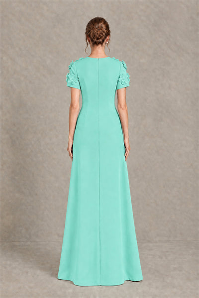 BOLODOO Turquoise Textured Floral Maxi Dress with Short Sleeves - Turquoise