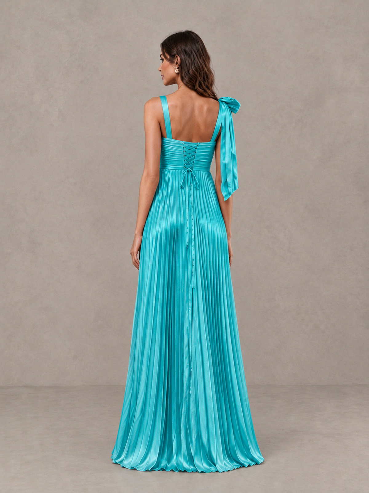 BOLODOO Turquoise Pleated Bow-Strap Bridesmaid Maxi Dress - Turquoise - Turquoise (2)