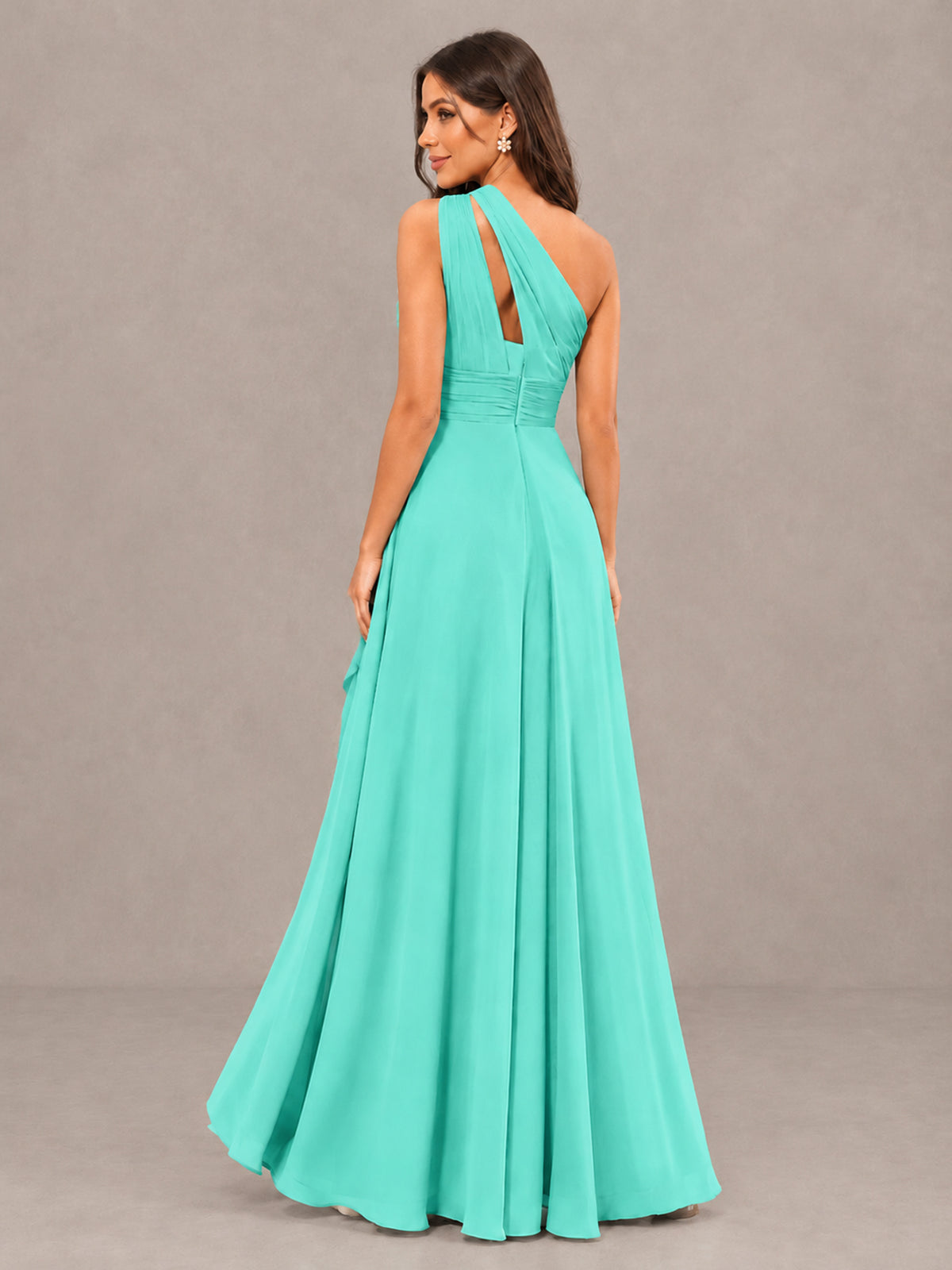 BOLODOO Turquoise One-Shoulder Ruffle Bridesmaid Dress with Slit - Turquoise - Turquoise (2)