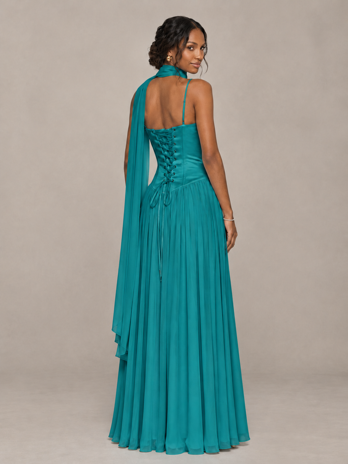 BOLODOO Turquoise Corset Bridesmaid Dress with Scarf - Turquoise - Turquoise (2)