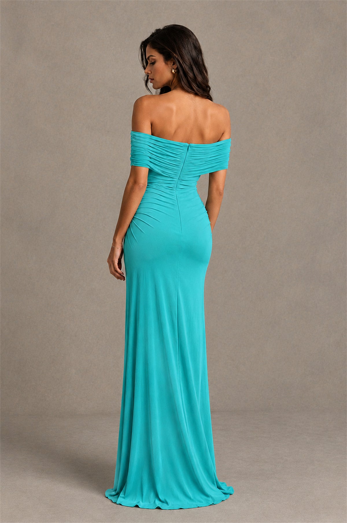 BOLODOO Turquoise Off-Shoulder Ruched Maxi Dress - Turquoise
