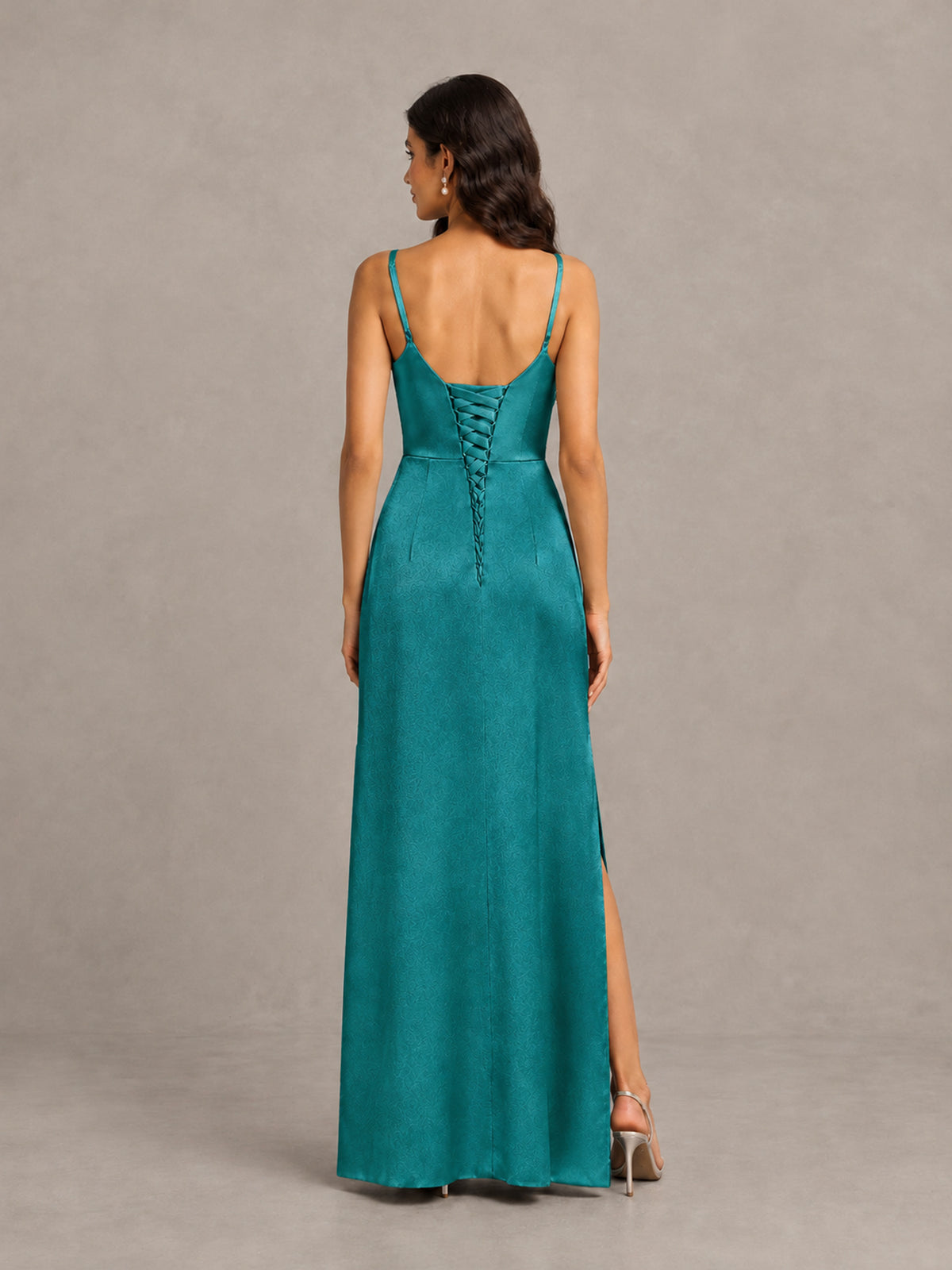 BOLODOO Turquoise Cowl Neck Satin Bridesmaid Dress with Slit - Turquoise - Turquoise (2)
