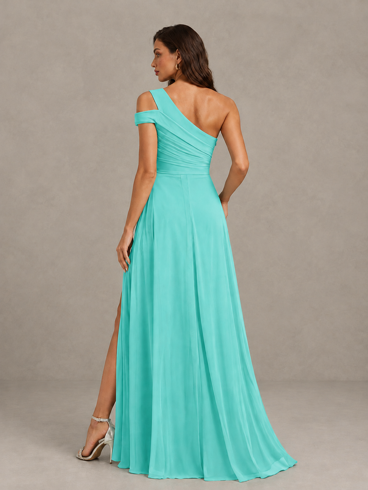 BOLODOO Turquoise One-Shoulder Bridesmaid Dress with Side Slit - Turquoise - Turquoise (2)