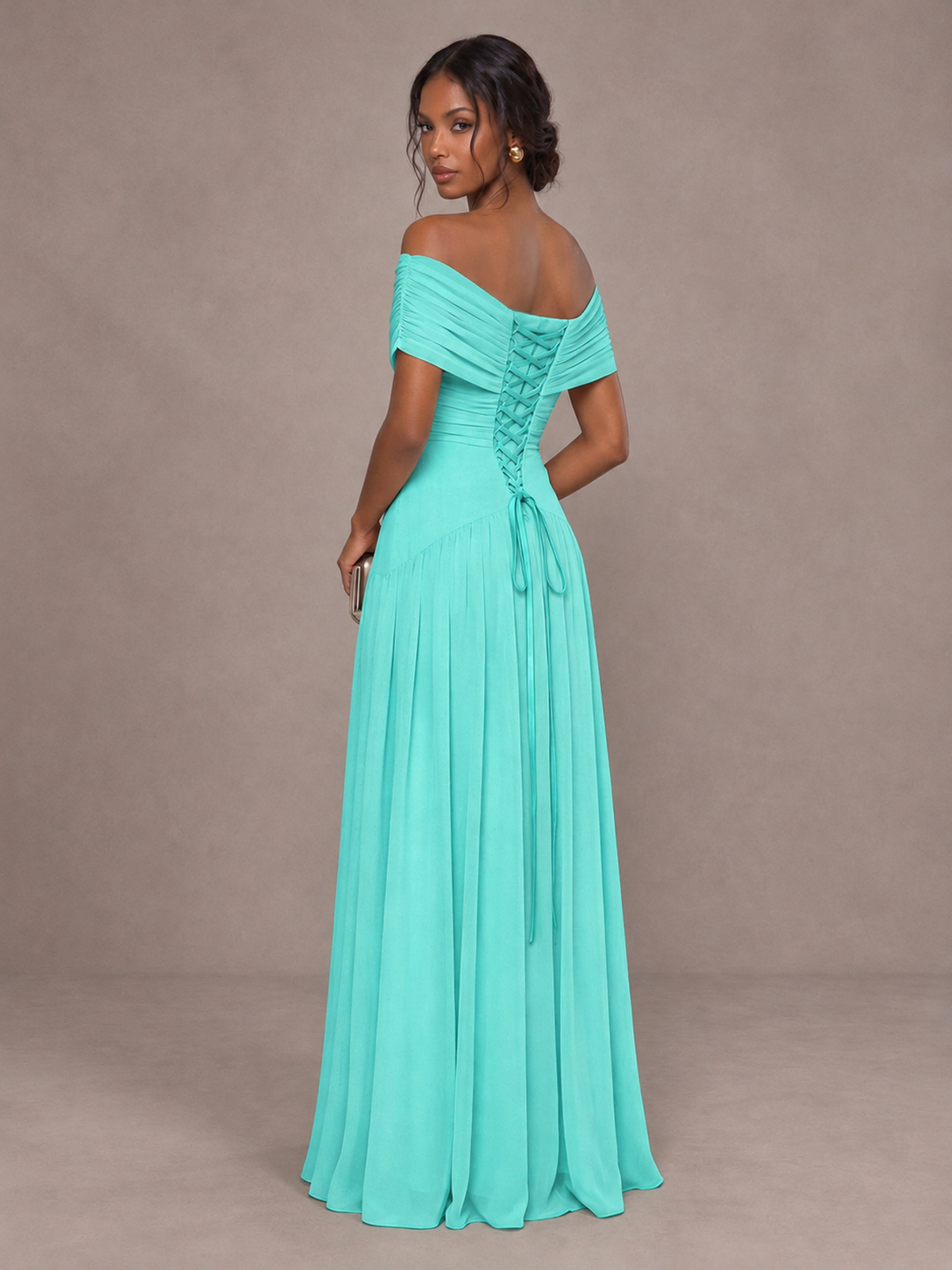 BOLODOO Turquoise Off-Shoulder Ruched A-Line Bridesmaid Dress - Turquoise - Turquoise (2)