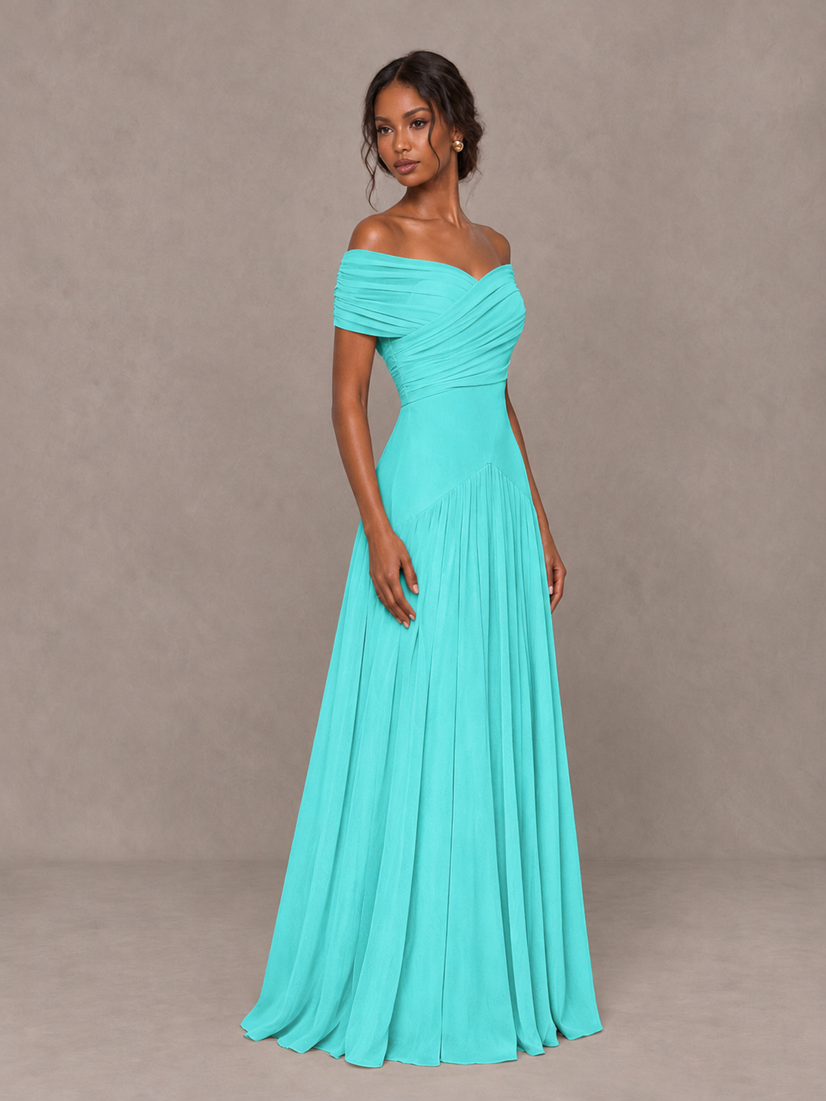 BOLODOO Turquoise Off-Shoulder Ruched A-Line Bridesmaid Dress - Turquoise - Turquoise (3)