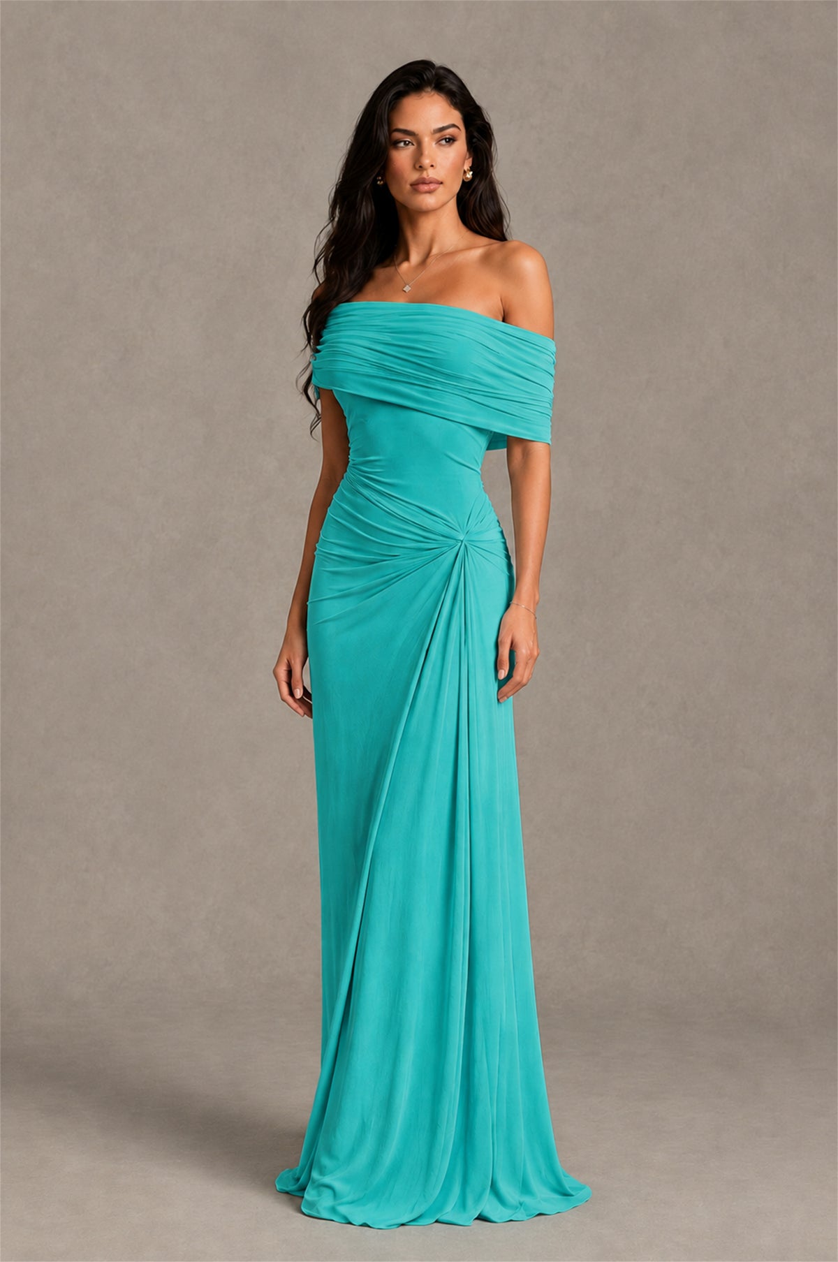 BOLODOO Turquoise Off-Shoulder Ruched Maxi Dress - Turquoise