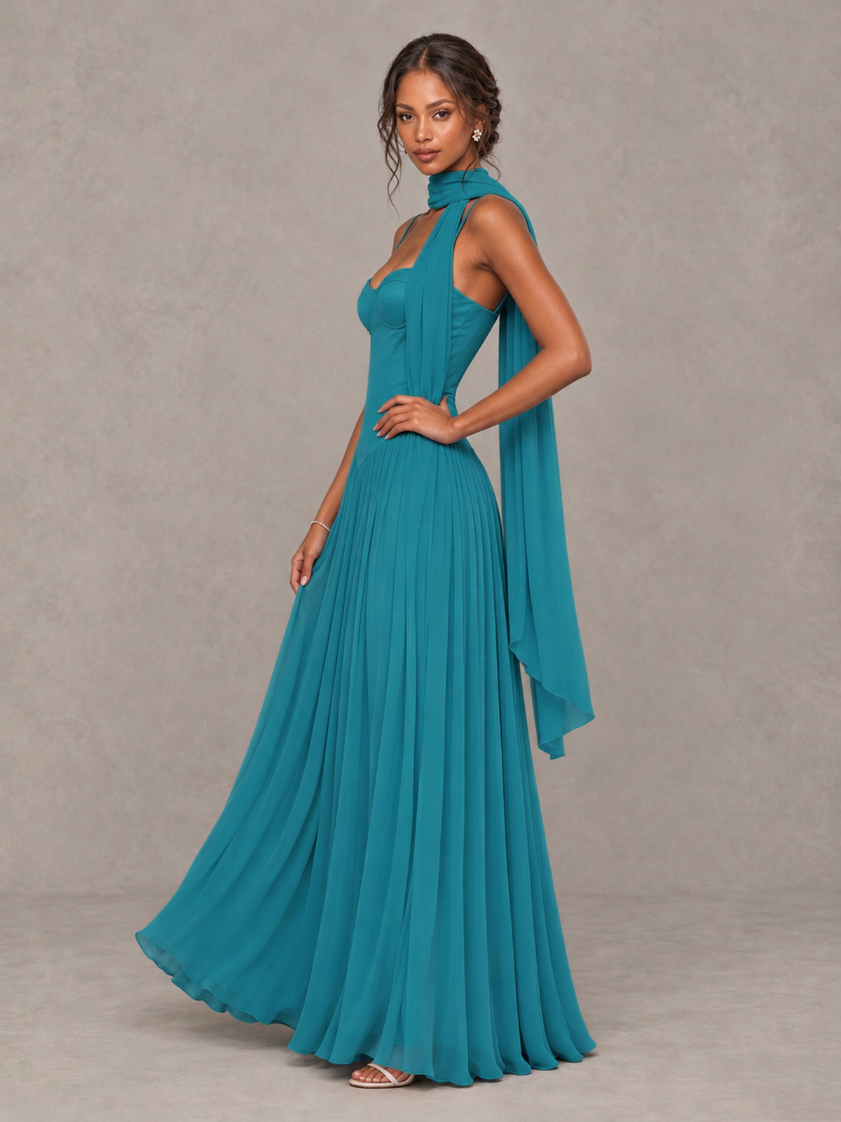 BOLODOO Turquoise Corset Bridesmaid Dress with Scarf - Turquoise - Turquoise (3)