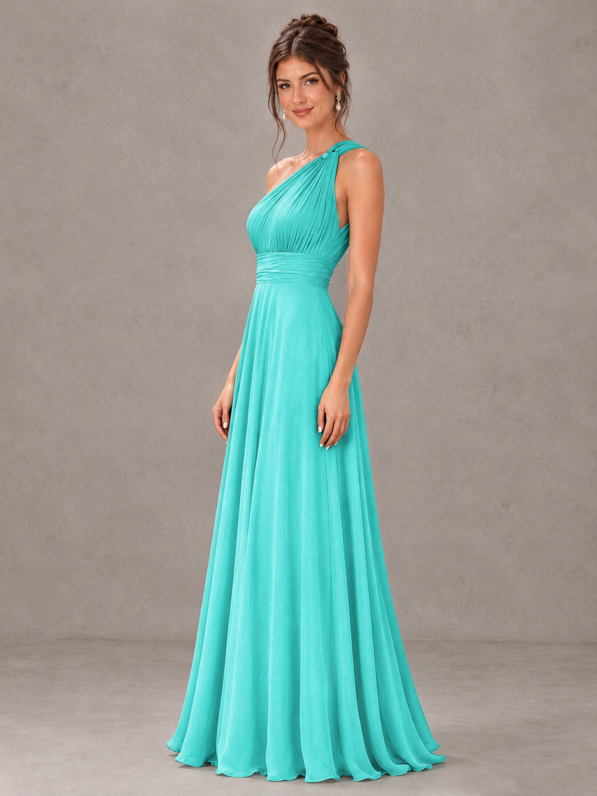 BOLODOO Turquoise One-Shoulder Chiffon-Look Bridesmaid Dress - Turquoise - Turquoise (3)