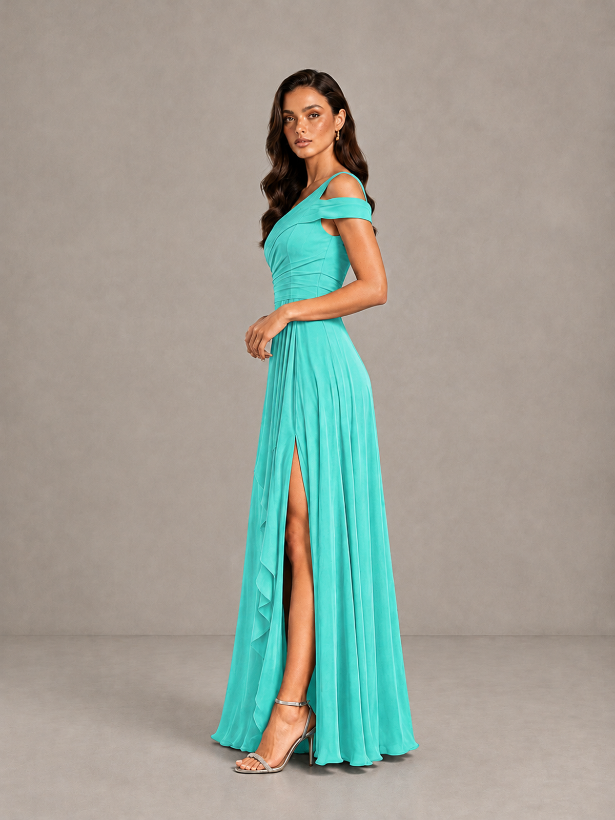 BOLODOO Turquoise One-Shoulder Bridesmaid Dress with Side Slit - Turquoise - Turquoise (3)