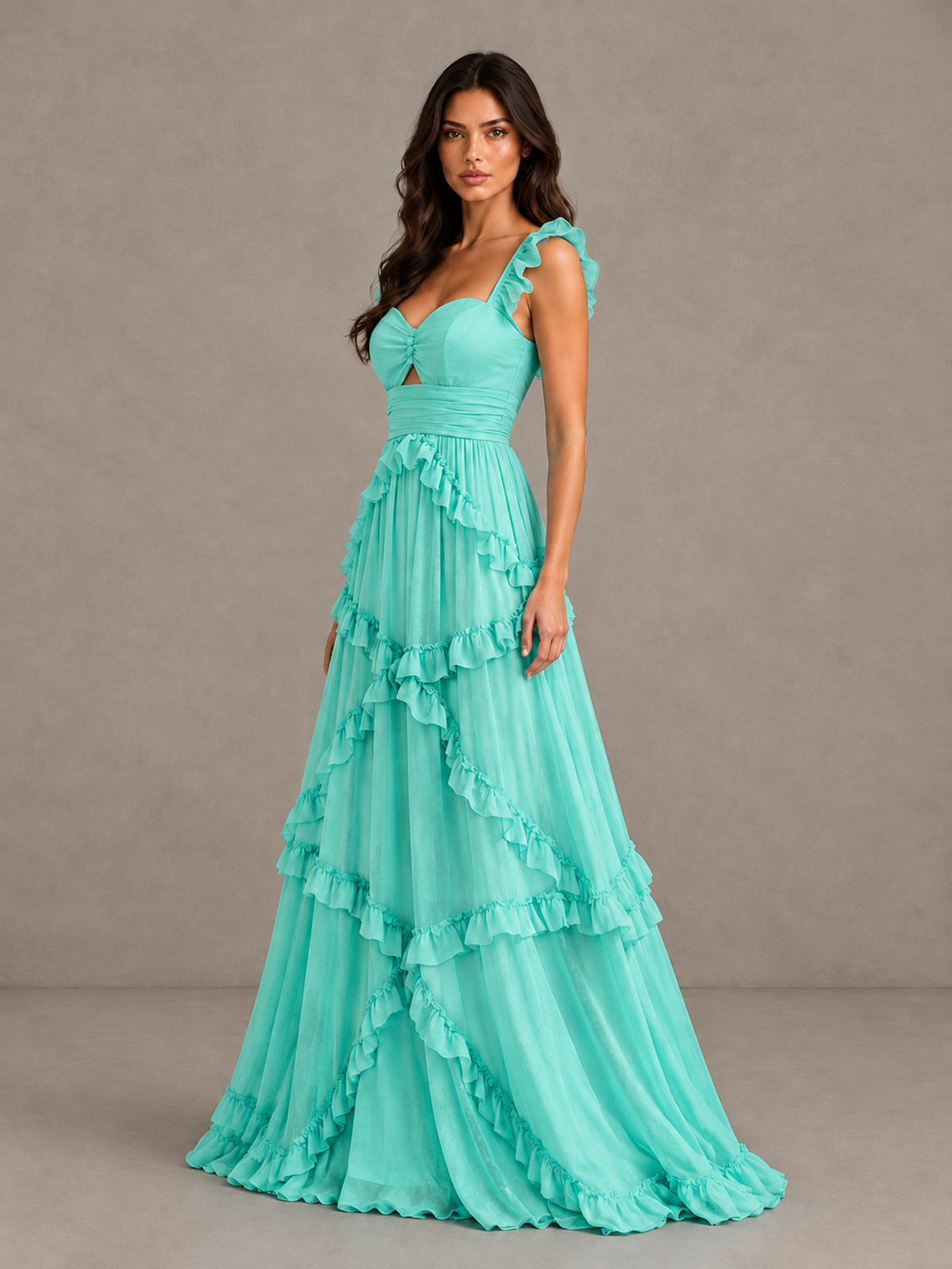 BOLODOO Turquoise Ruffle A-Line Prom Dress with Open Back - Turquoise - Turquoise (3)