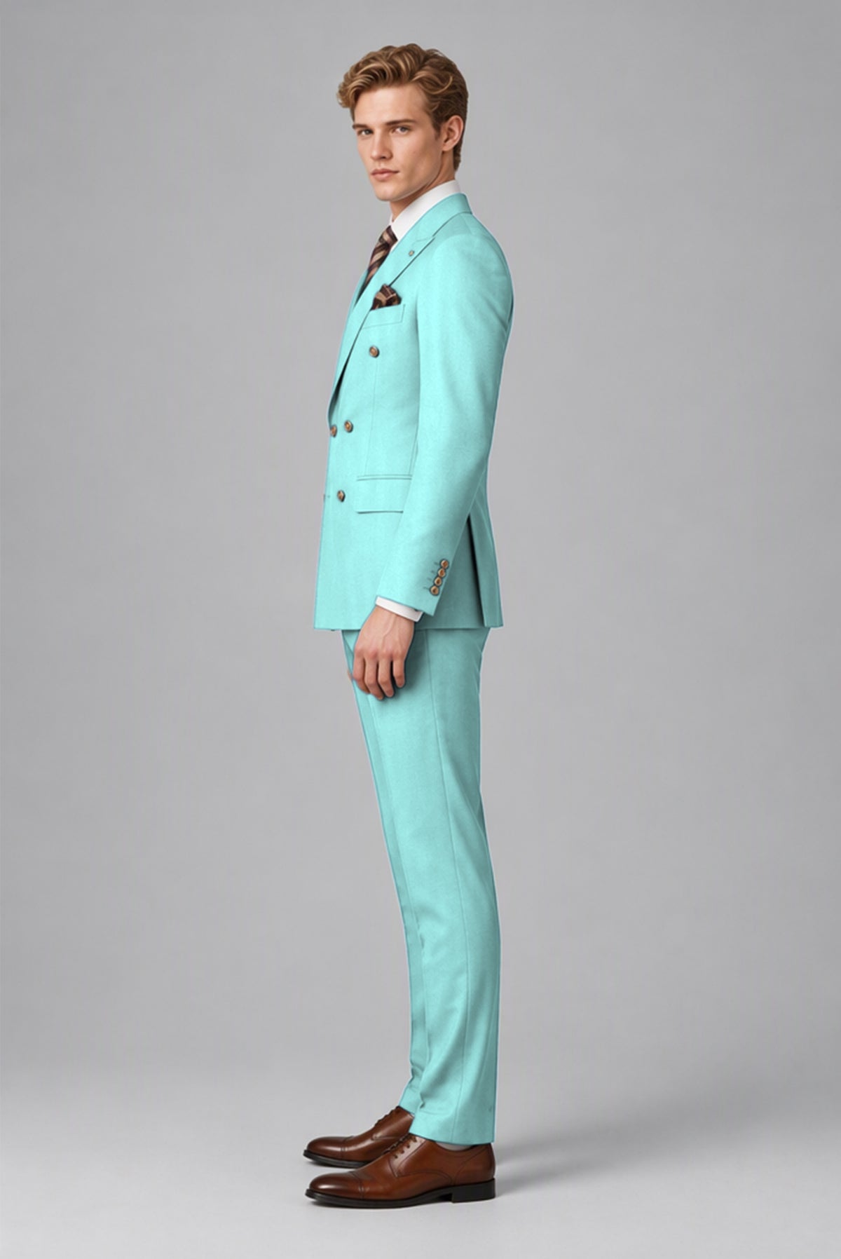 Bolodoo Men's Turquoise Double-Breasted 2-Piece Wedding Suit - Turquoise - Turquoise (4)