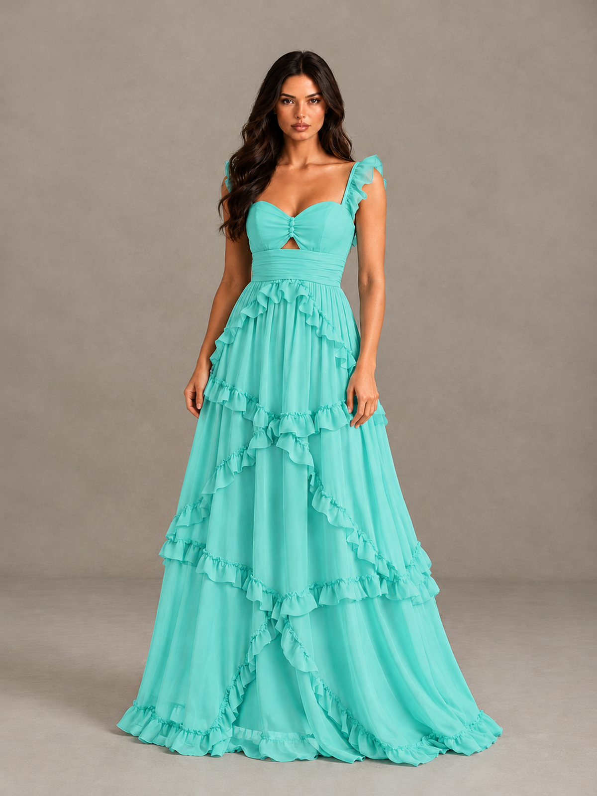 BOLODOO Turquoise Ruffle A-Line Prom Dress with Open Back - Turquoise - Turquoise (4)