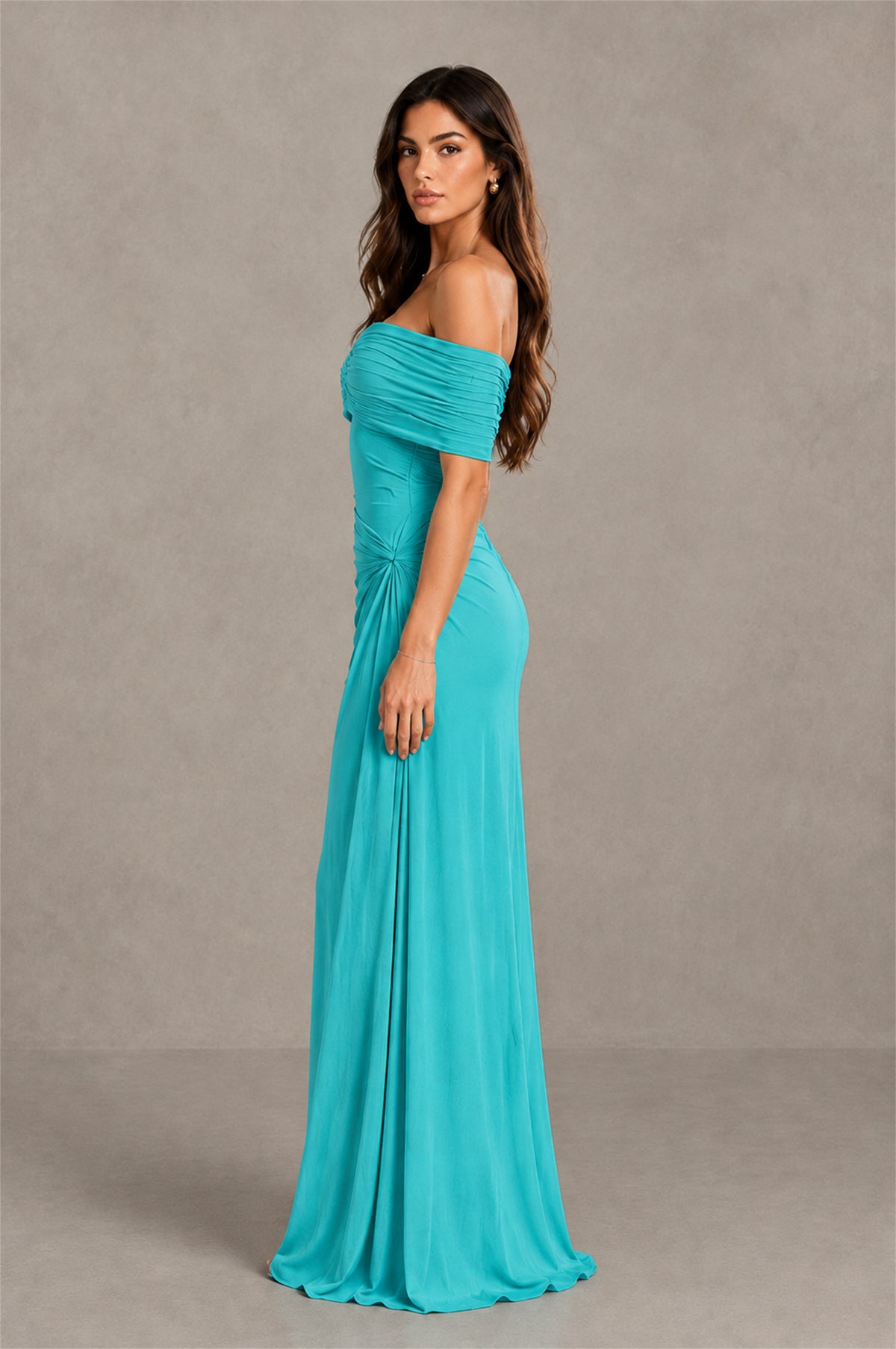 BOLODOO Turquoise Off-Shoulder Ruched Maxi Dress - Turquoise