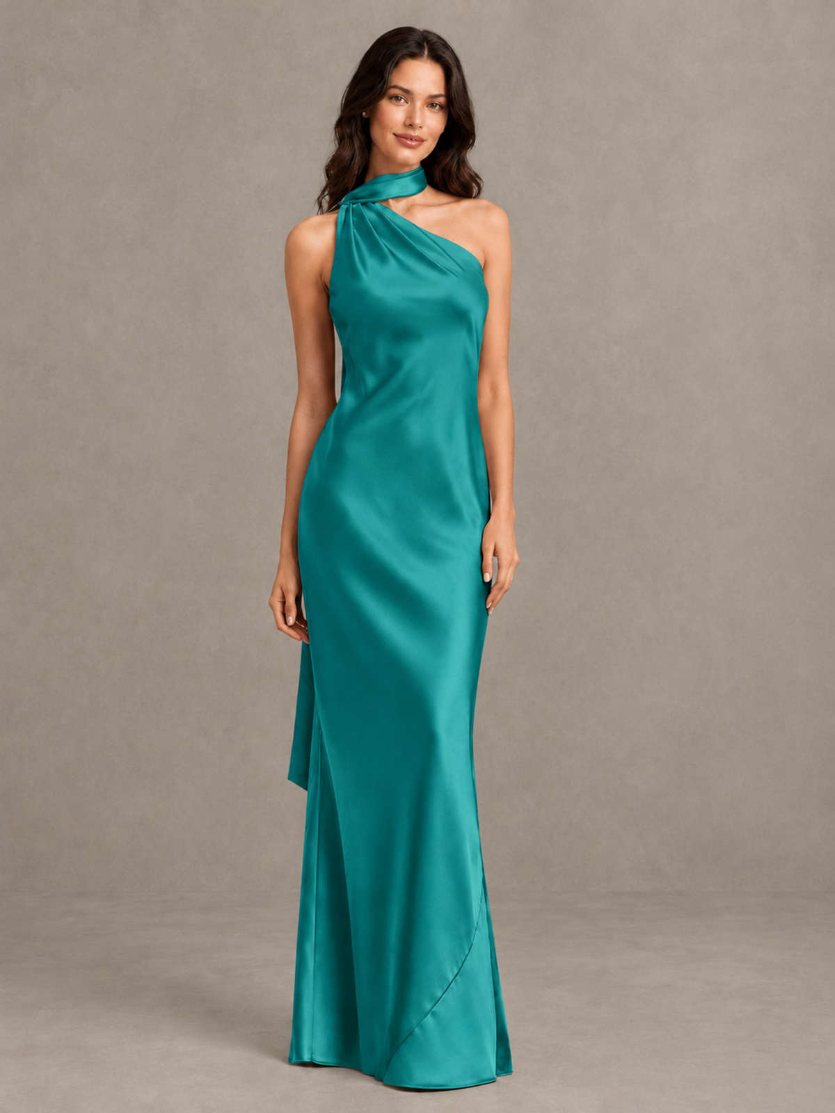 BOLODOO Turquoise Satin One-Shoulder Bridesmaid Dress with Open Back - Turquoise - Turquoise (4)