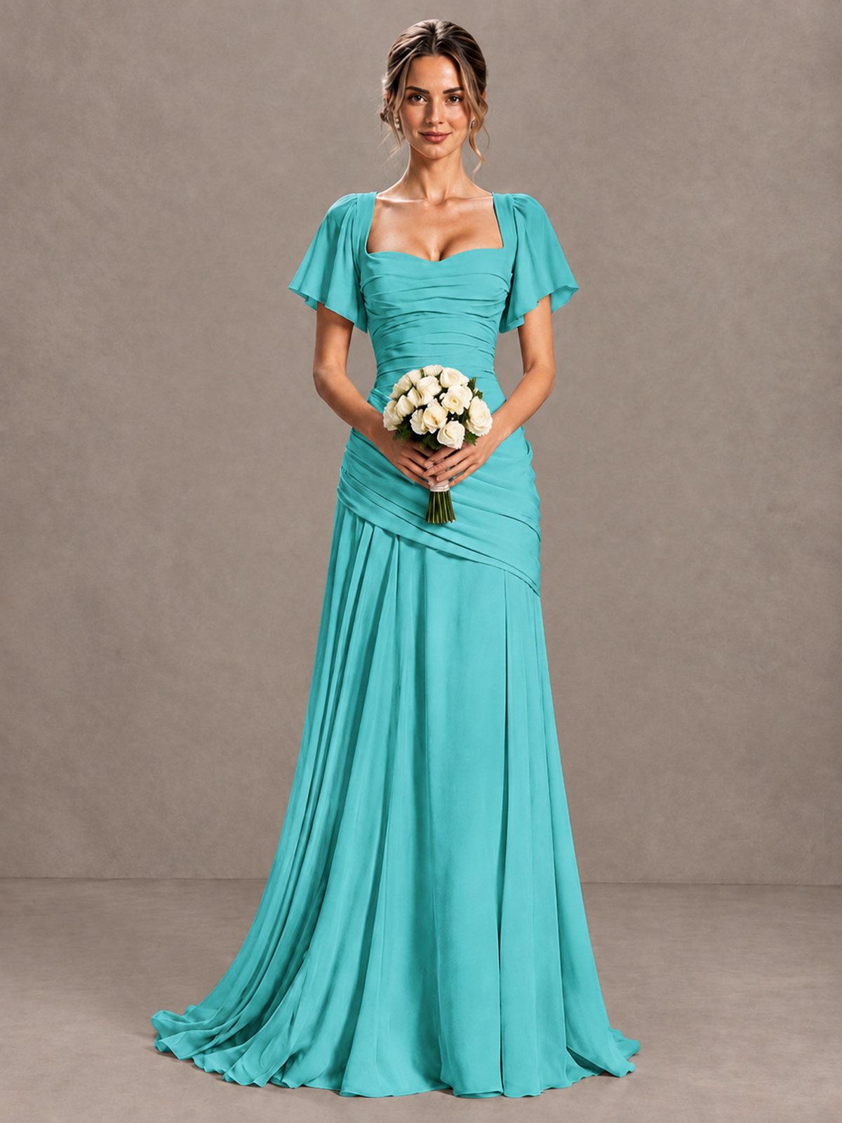 BOLODOO Turquoise Flutter Sleeve Lace-Up Back Maxi Dress - Turquoise - Turquoise (4)