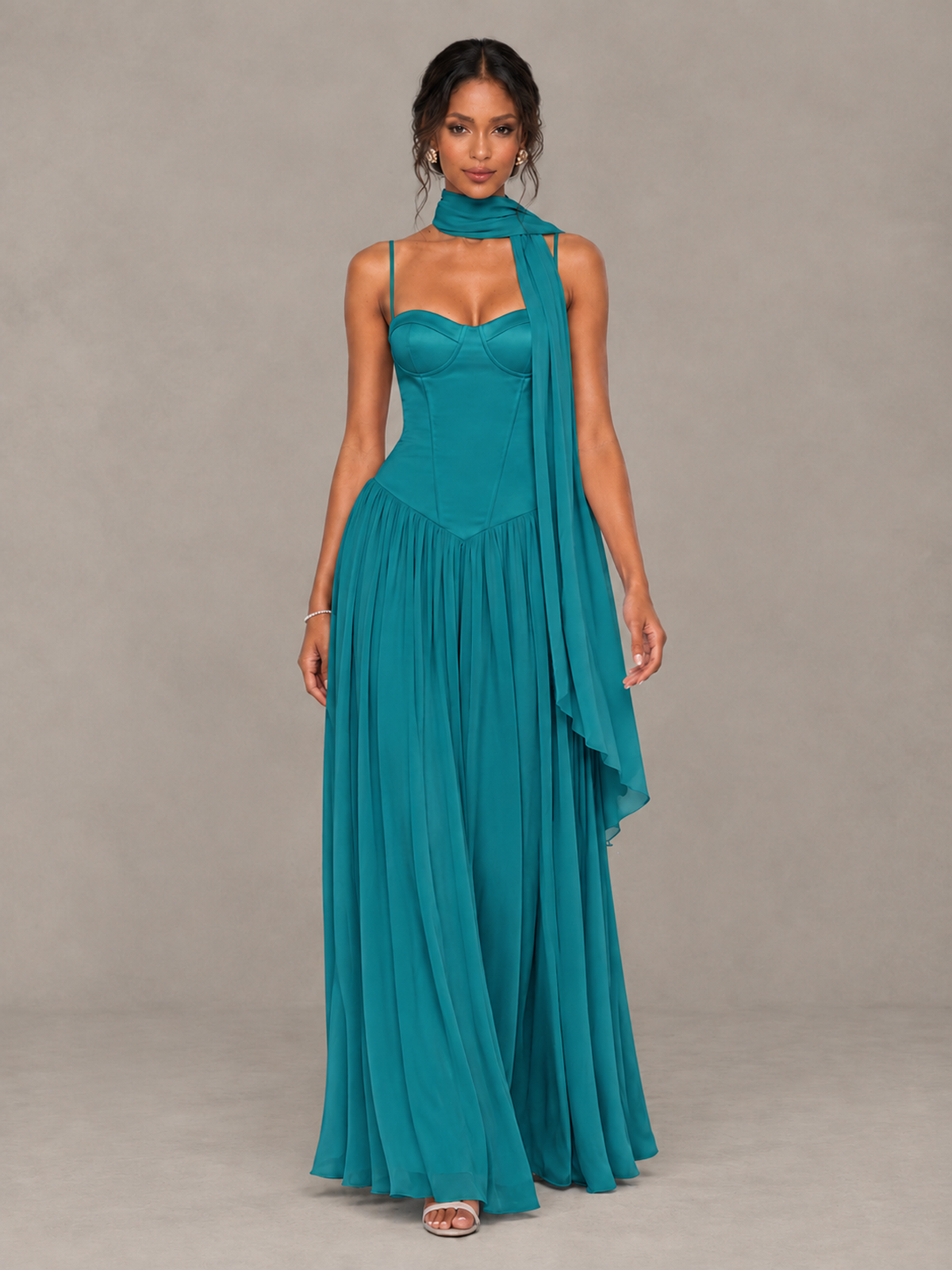BOLODOO Turquoise Corset Bridesmaid Dress with Scarf - Turquoise - Turquoise (4)
